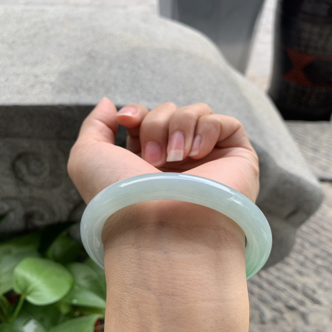 圈口 57.5-9.5【冰飘绿圆条手镯】圆条57 58可戴