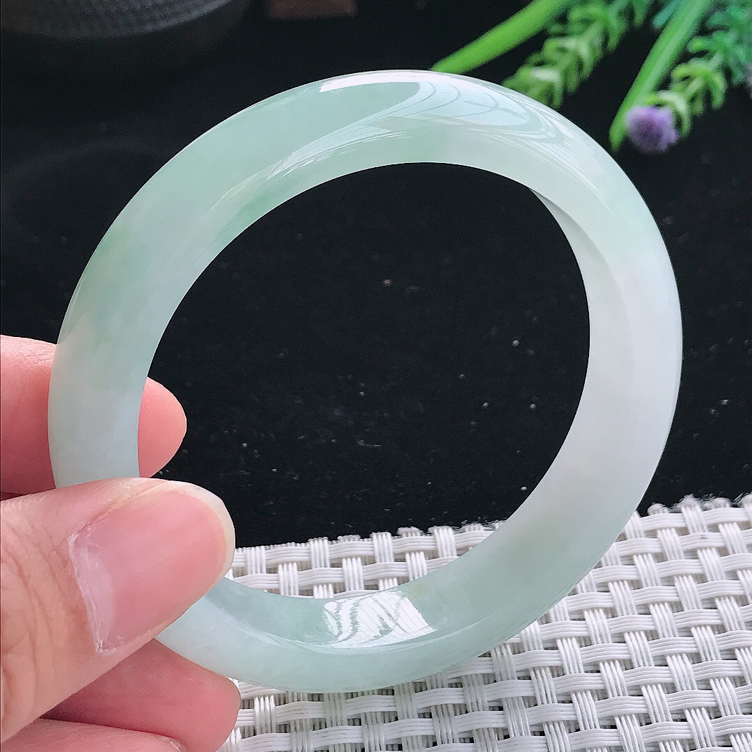 实拍天然翡翠56.5/12.5/8.3老坑冰胶水灵冰晴手镯翡翠玉镯手环