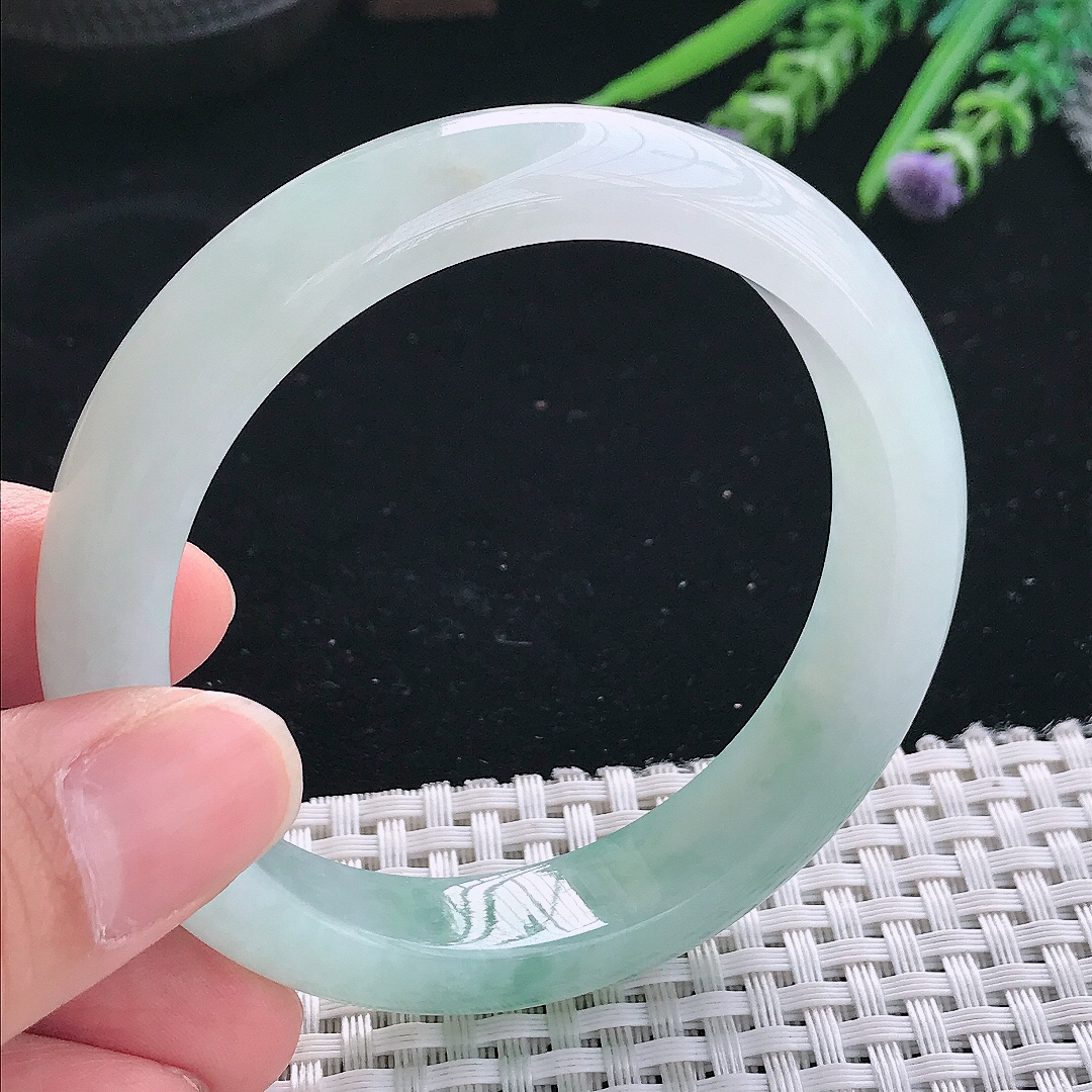 实拍天然翡翠56.5/12.5/8.3老坑冰胶水灵冰晴手镯翡翠玉镯手环