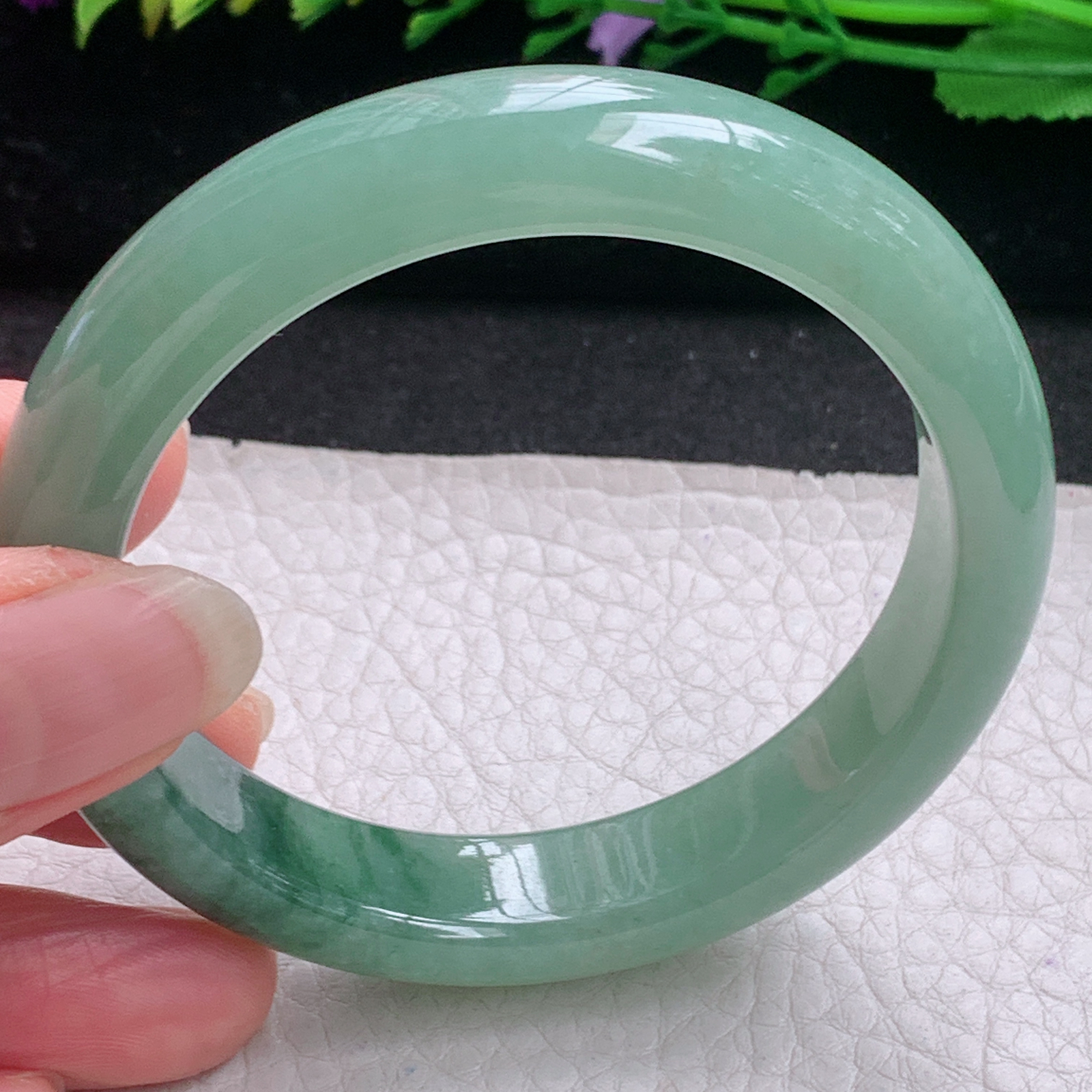 r实拍54.3*12*8平安镯 缅甸翡翠A货玉手镯精美冰飘花宽边玉手镯