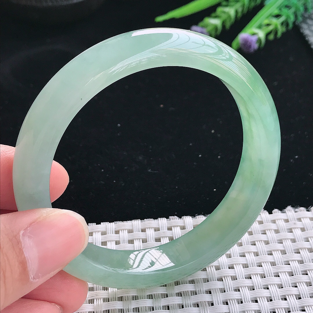 实拍天然翡翠57.5/12.8/8.1老坑冰胶果冻冰晴绿满绿手镯翡翠玉镯手环