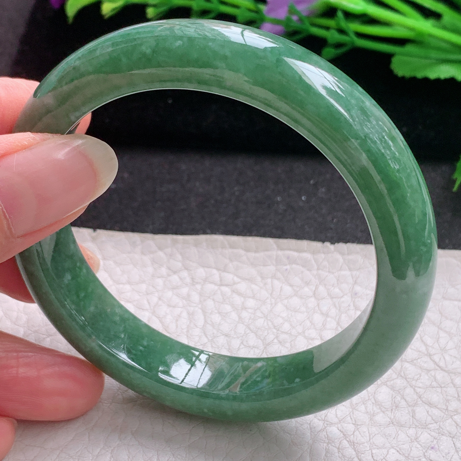 js实拍56*12.8*8.5平安镯 缅甸翡翠A货玉手镯精美满绿高雅宽边玉手环