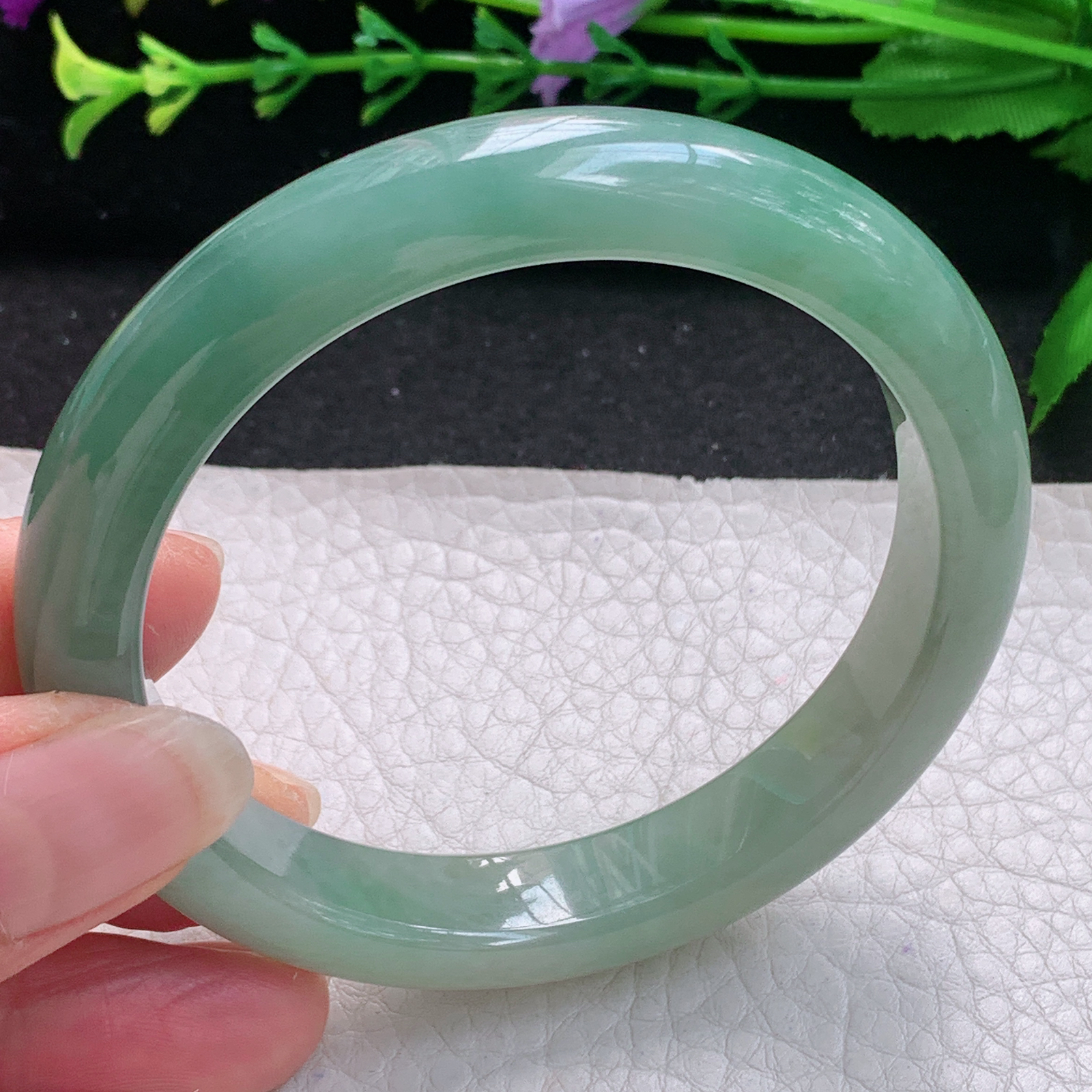 n招财款56.5*11*8.6平安镯 缅甸翡翠A货玉手镯精美双彩胶感宽边玉手镯