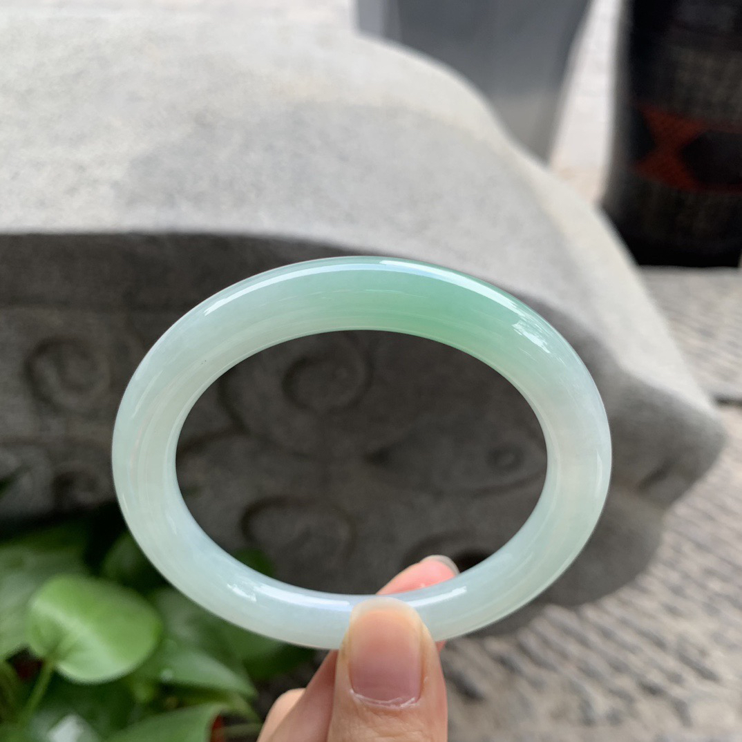 圈口 57.5-9.5【冰飘绿圆条手镯】圆条57 58可戴