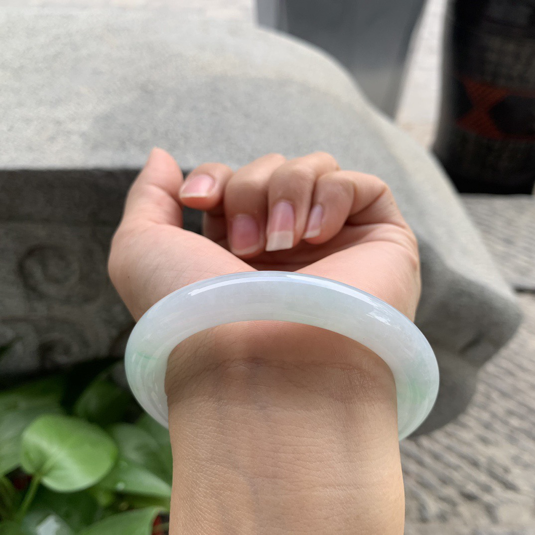 圈口 55.2-10【冰晴绿圆条手镯】圆条55 56可戴