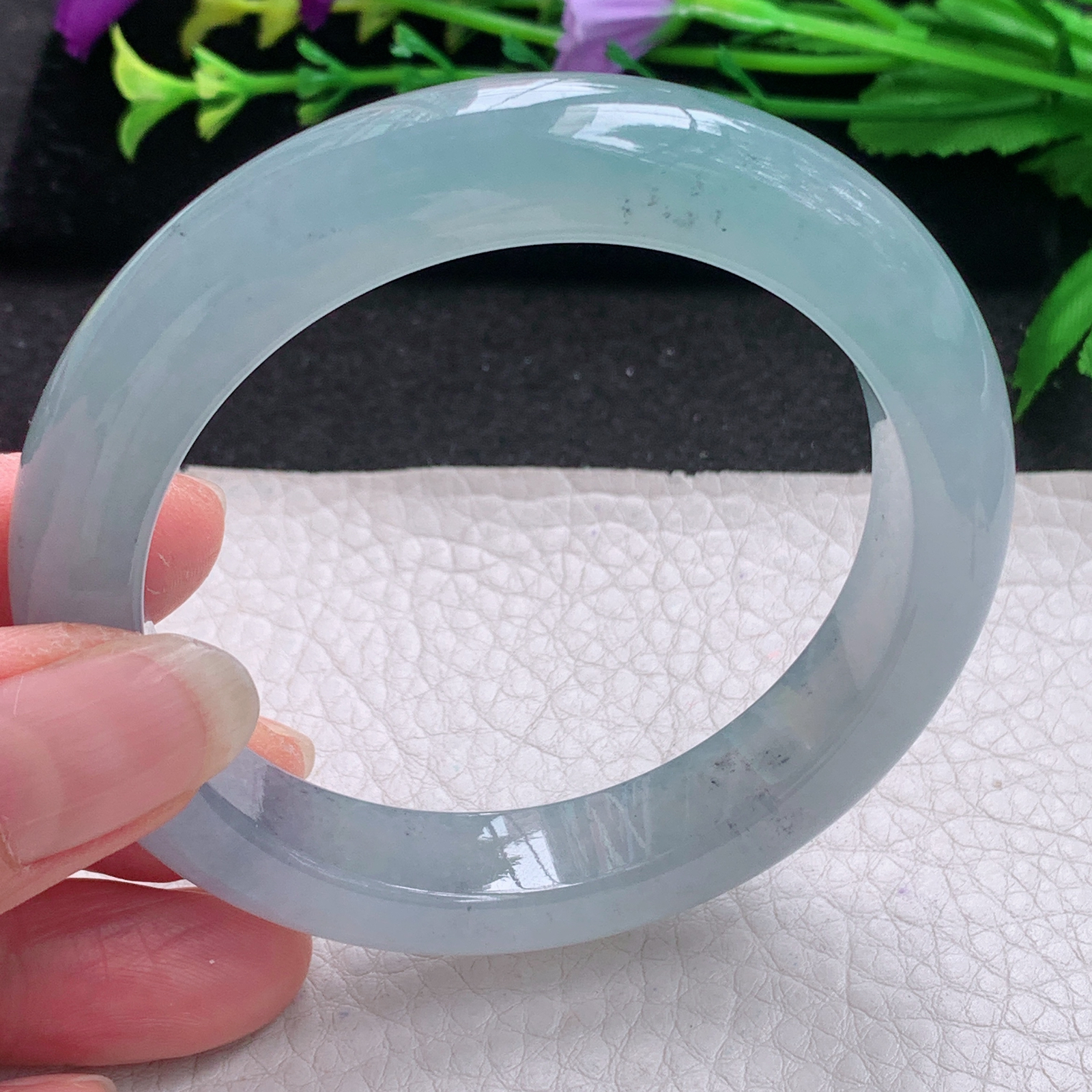 xo冰爽款55.5*11.8*9平安镯 缅甸翡翠A货玉手镯精美冰飘乌鸡花宽边玉手镯