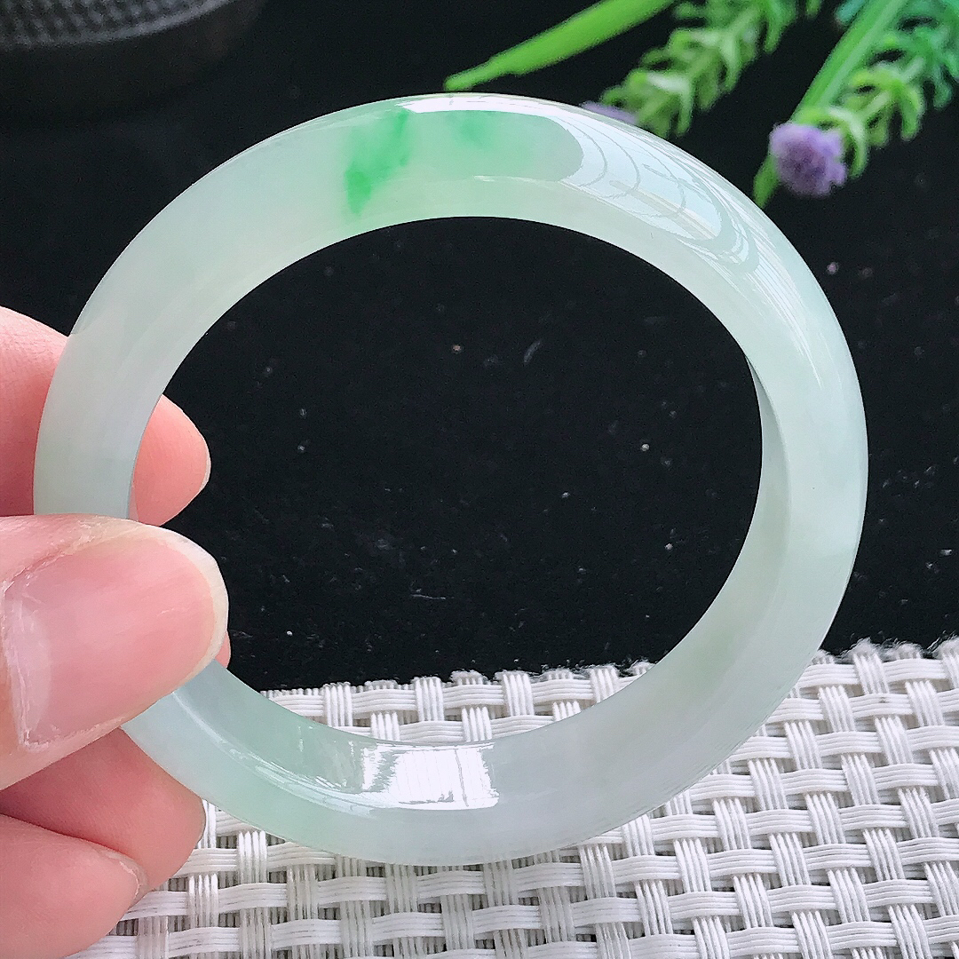 实拍天然翡翠50.8/12.4/7.6小圈口老坑冰胶果冻冰阳绿手镯翡翠玉镯手环