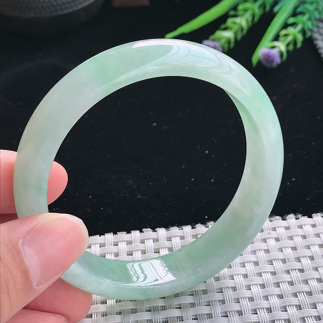 实拍天然翡翠58.5/14.1/7.6老坑冰胶水灵冰晴绿手镯翡翠玉镯手环