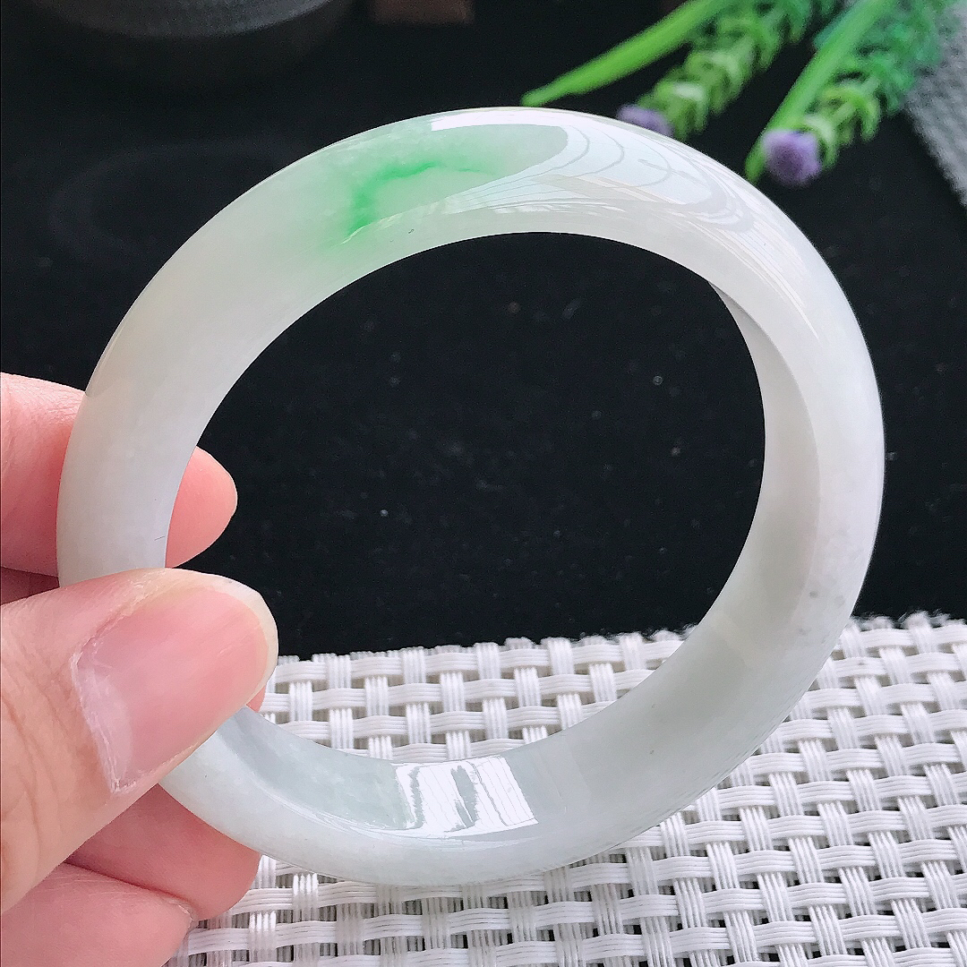 实拍天然翡翠58.5/14/8.5轮胎镯老坑冰润飘绿手镯翡翠玉镯手环