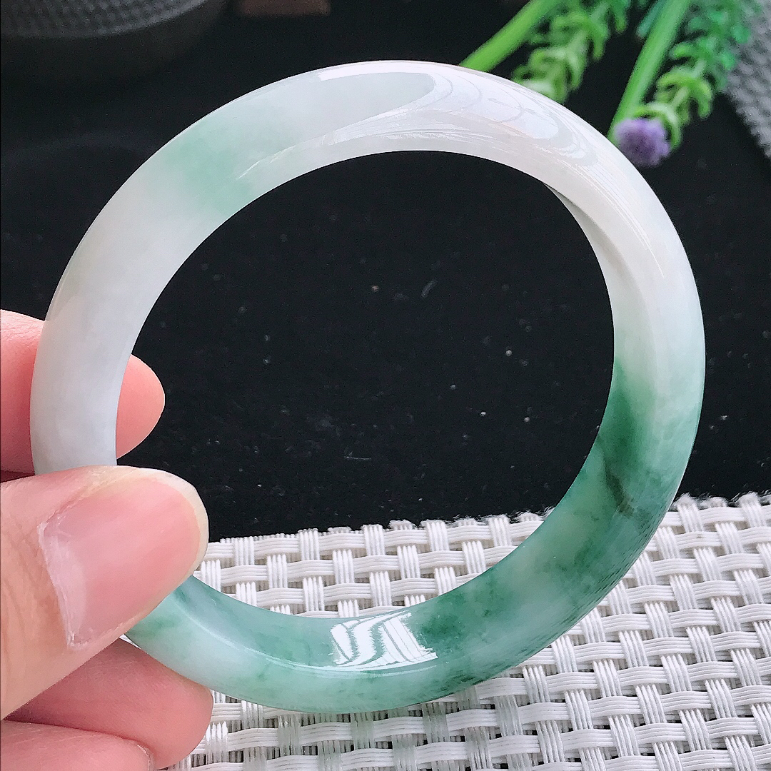 实拍天然翡翠58/13/8老坑冰润起胶飘花手镯翡翠玉镯手环