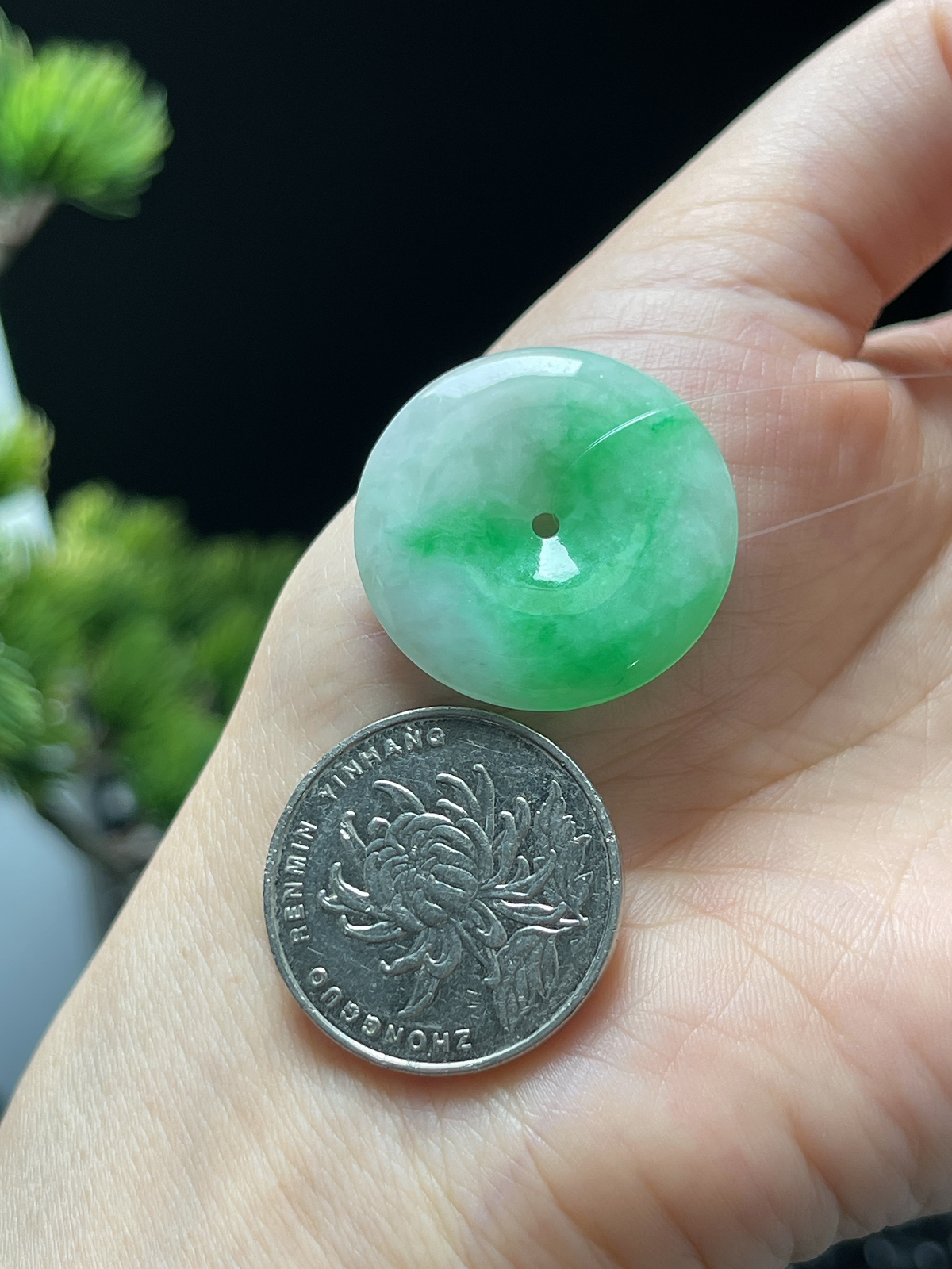 翡翠糯化种飘绿平安扣