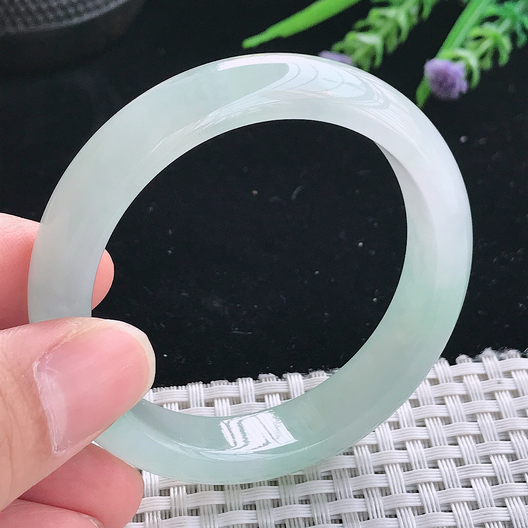 实拍天然翡翠50.8/12.4/7.6小圈口老坑冰胶果冻冰阳绿手镯翡翠玉镯手环