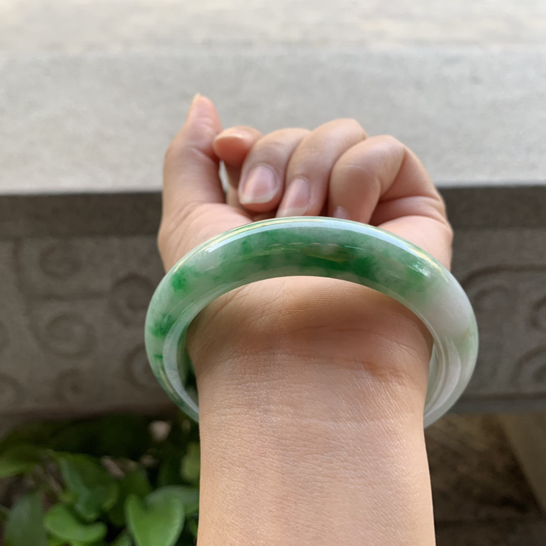 圈口 57.6-12.4-9.4【辣绿花正圈手镯】正圈57 58可戴