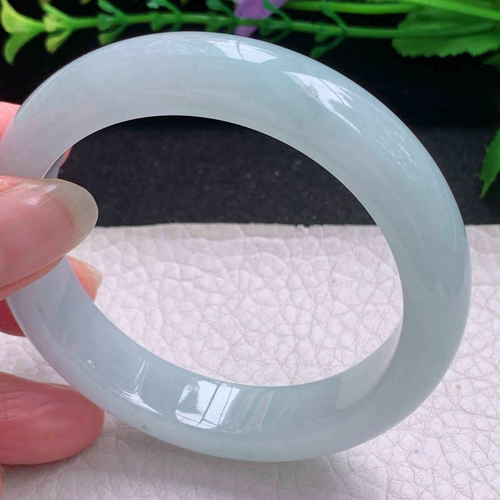 xo蓝韵款54.5*12.8*8.5平安镯 缅甸翡翠A货玉手镯精美冰蓝宽边玉手镯