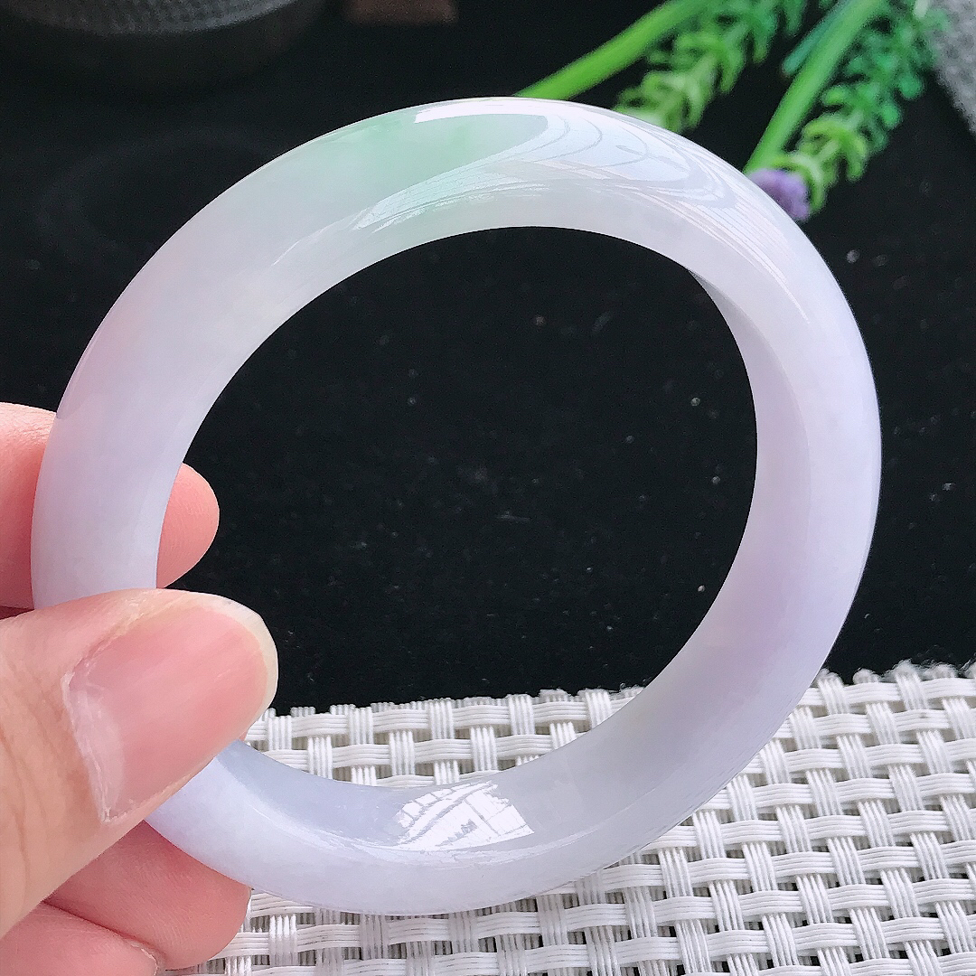 实拍天然翡翠57/12.8/9老坑冰润淡雅紫罗兰手镯翡翠玉镯手环