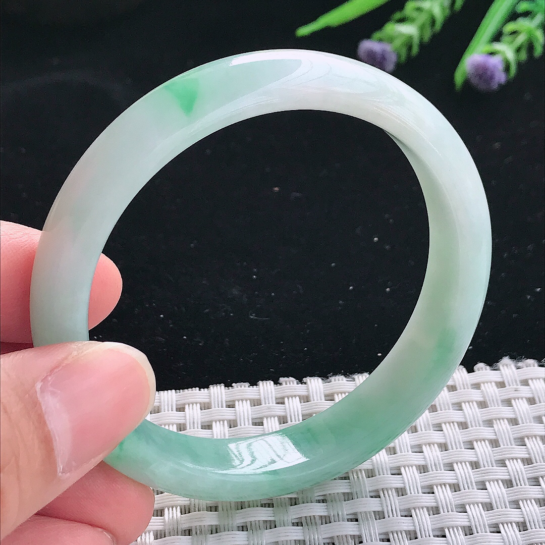 实拍天然翡翠55/12.2/7老坑精美温润飘花手镯翡翠玉镯手环