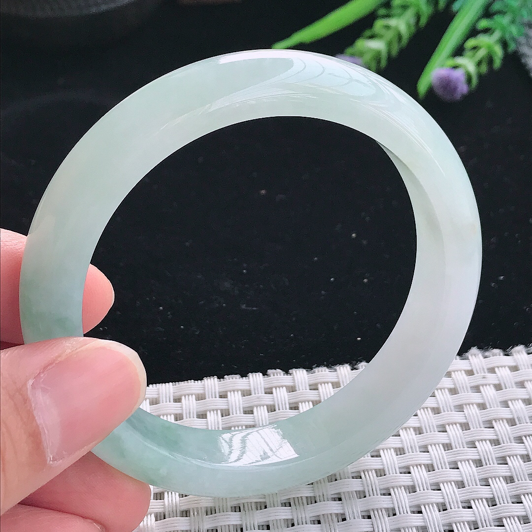 实拍天然翡翠56.5/12.5/8.3老坑冰胶水灵冰晴手镯翡翠玉镯手环