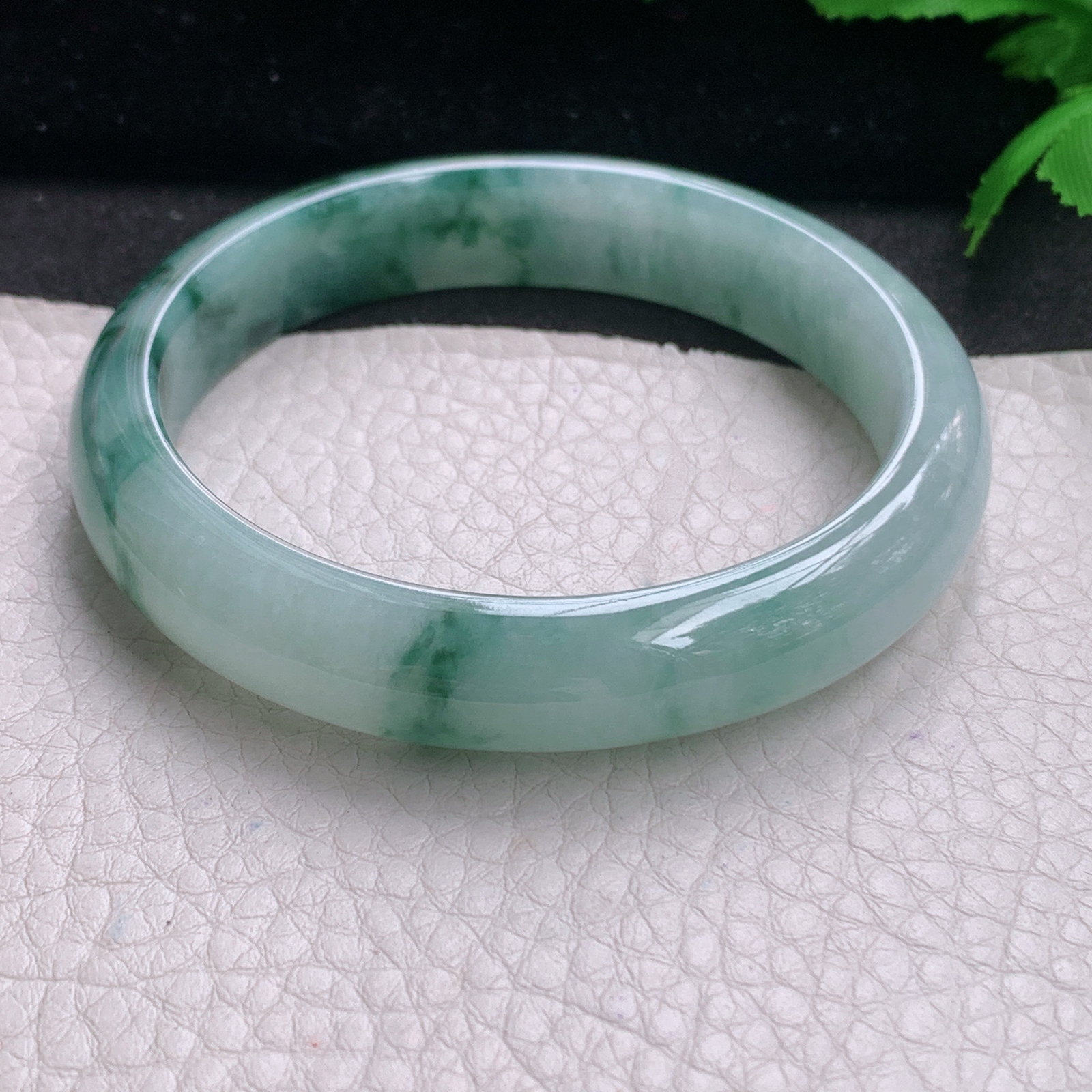 js飘花款58*12.8*7.7平安镯 缅甸翡翠A货玉手镯精美冰飘花宽边玉手环