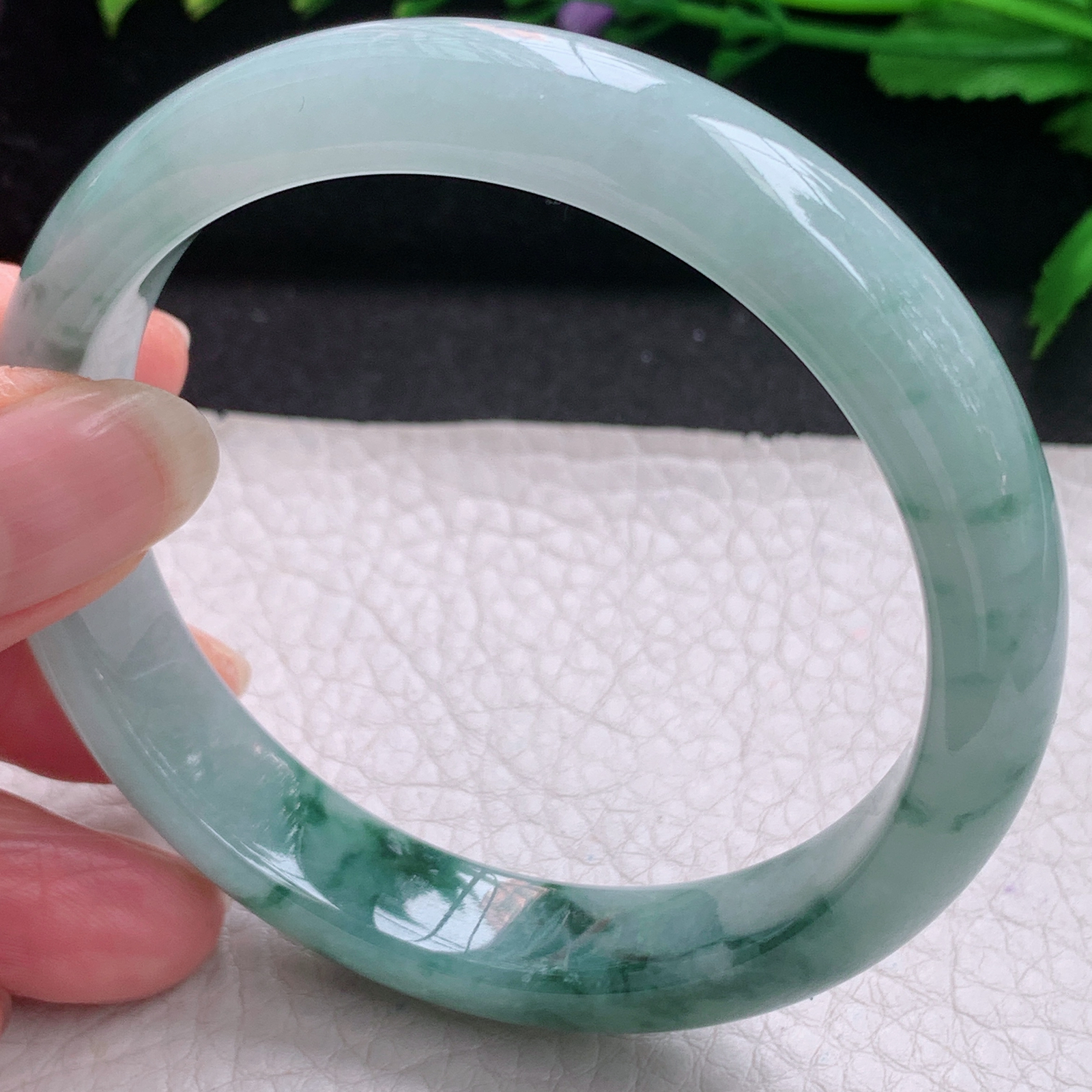 js飘花款58*12.8*7.7平安镯 缅甸翡翠A货玉手镯精美冰飘花宽边玉手环