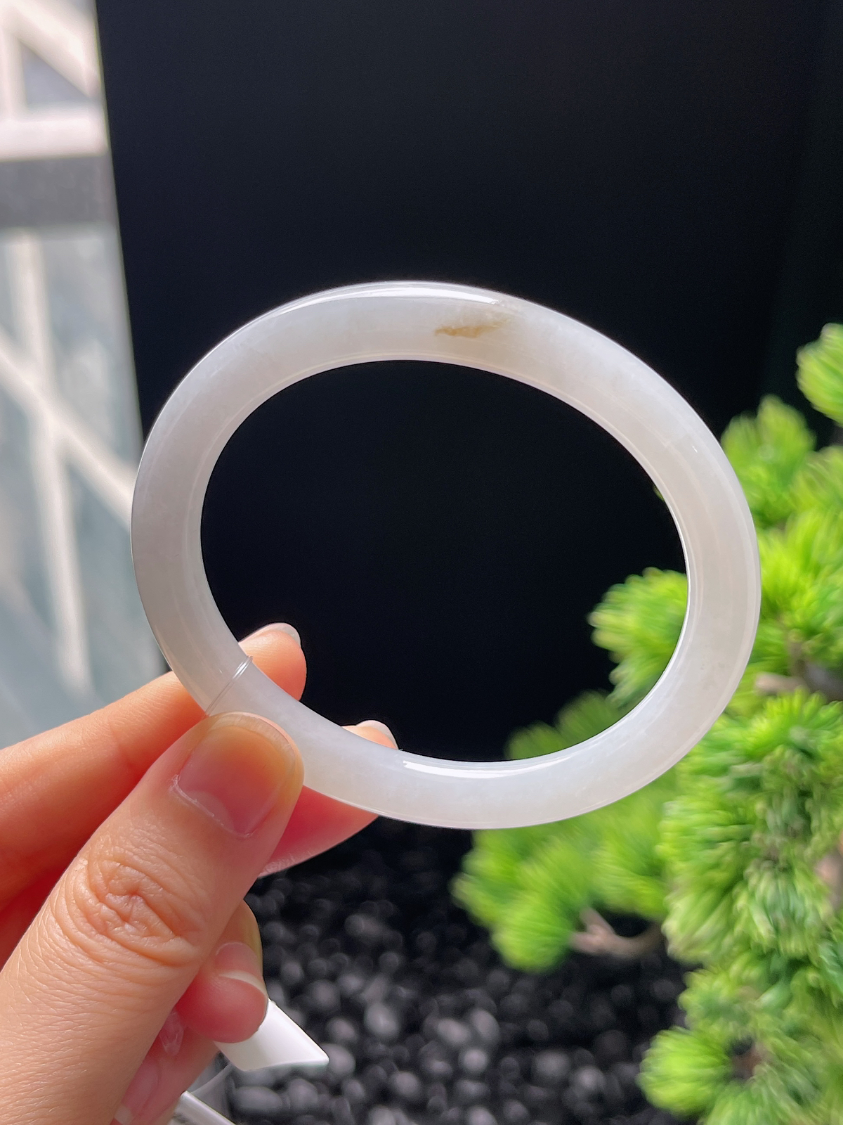 贵妃镯53.3圈口，翡翠冰糯种白色手镯