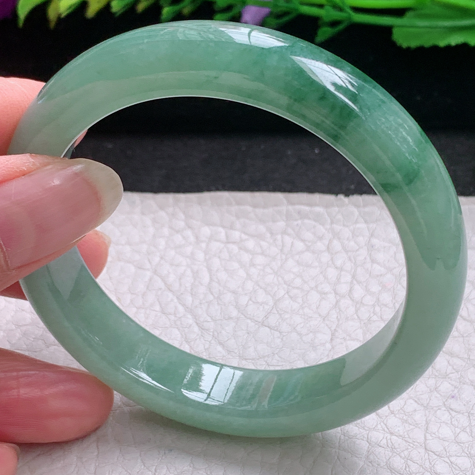 r实拍54.3*12*8平安镯 缅甸翡翠A货玉手镯精美冰飘花宽边玉手镯