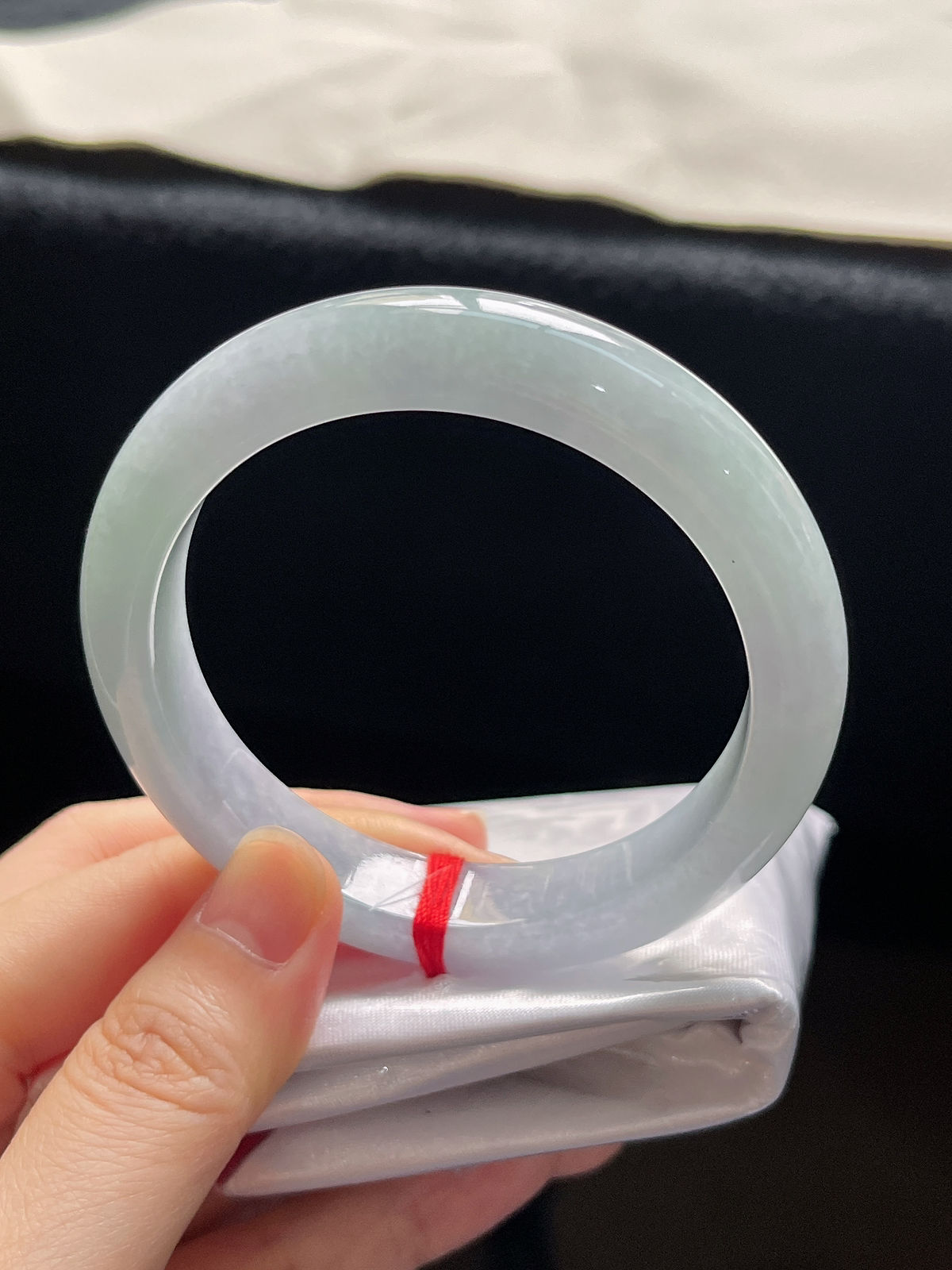 正圈55.5圈口，翡翠糯化种蓝紫色手镯