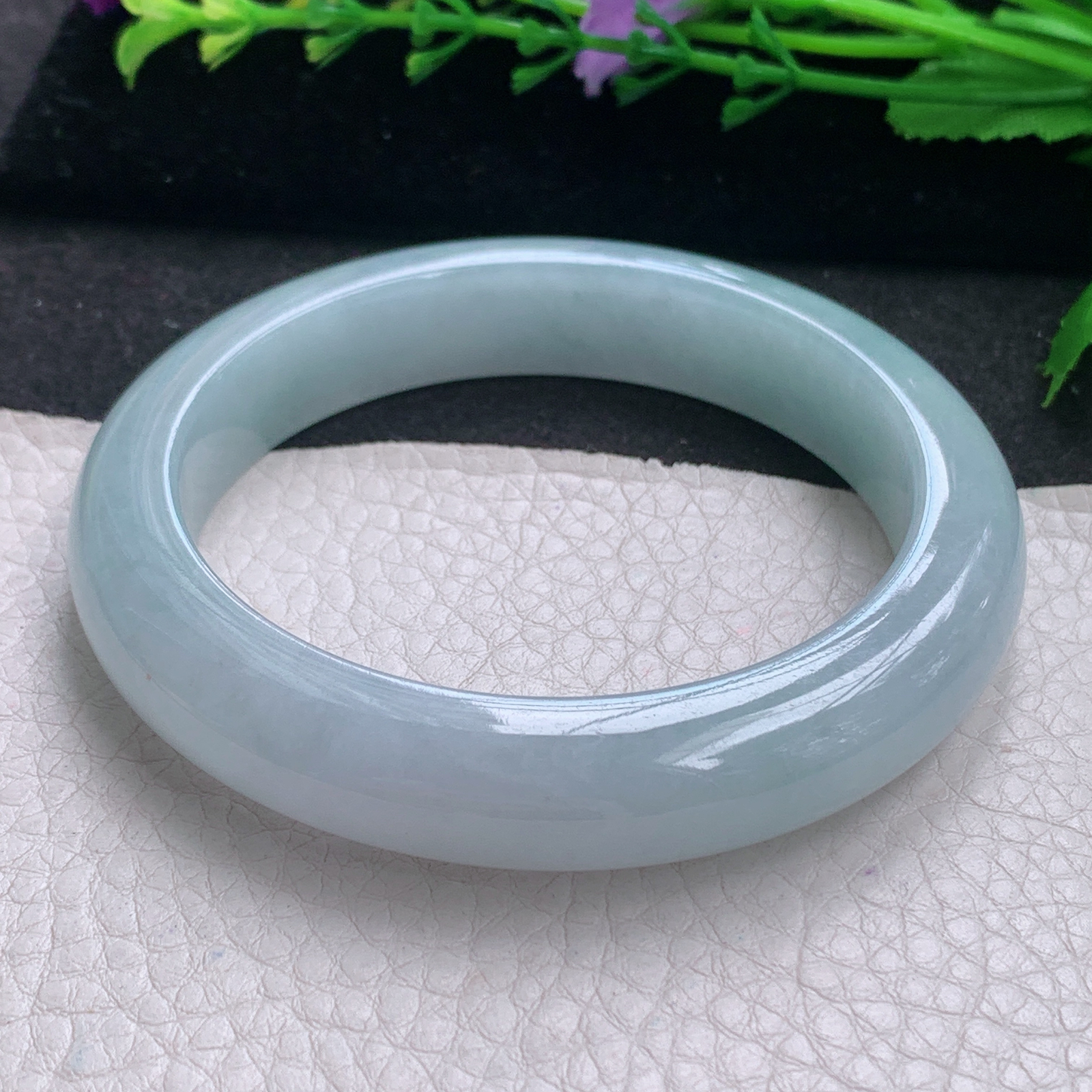 ee实拍59*12.4*9.6平安镯 缅甸翡翠A货玉手镯精美蓝韵宽边玉手镯