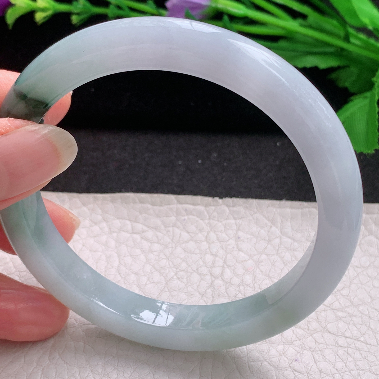 js大圈口60*9.5*8.5平安镯 缅甸翡翠A货玉手镯精美冰飘花宽边玉手环