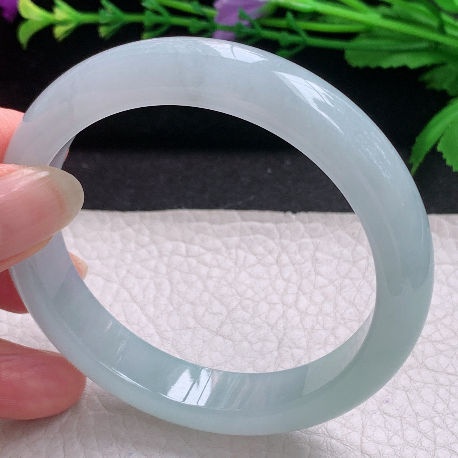 js冰蓝款57*12.3*8平安镯 缅甸翡翠A货玉手镯精美冰蓝宽边玉手环