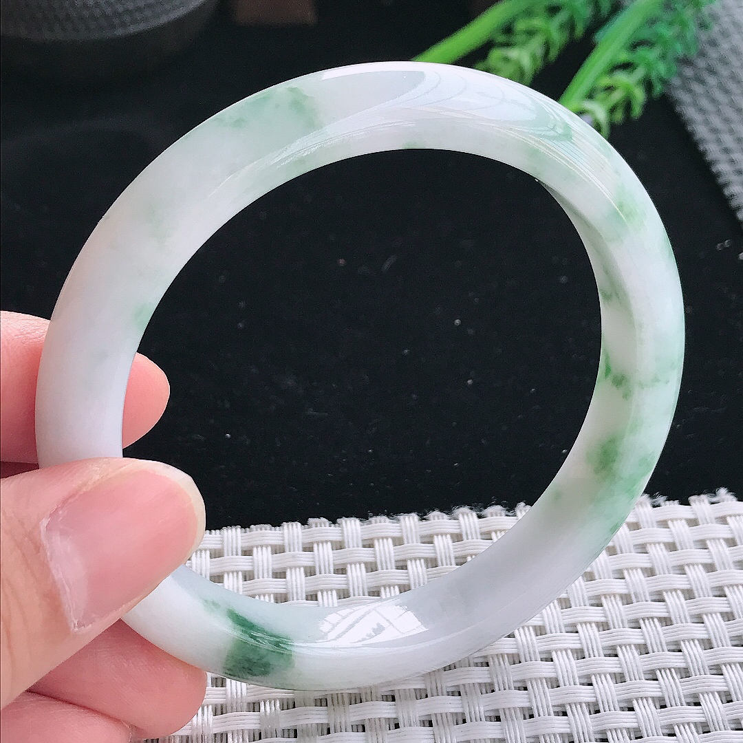 实拍天然翡翠60.5/11.3/8.3大圈口老坑温润飘花手镯翡翠玉镯手环