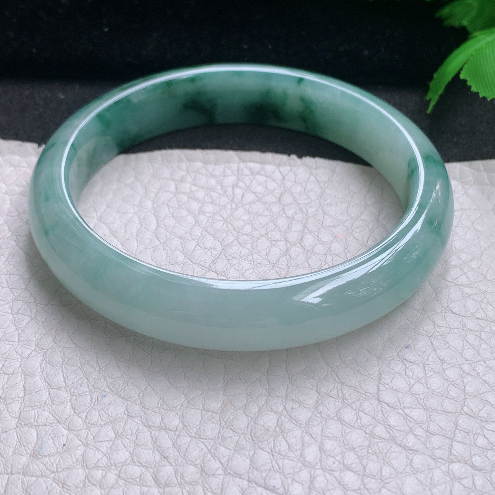 js飘花款58*12.8*7.7平安镯 缅甸翡翠A货玉手镯精美冰飘花宽边玉手环