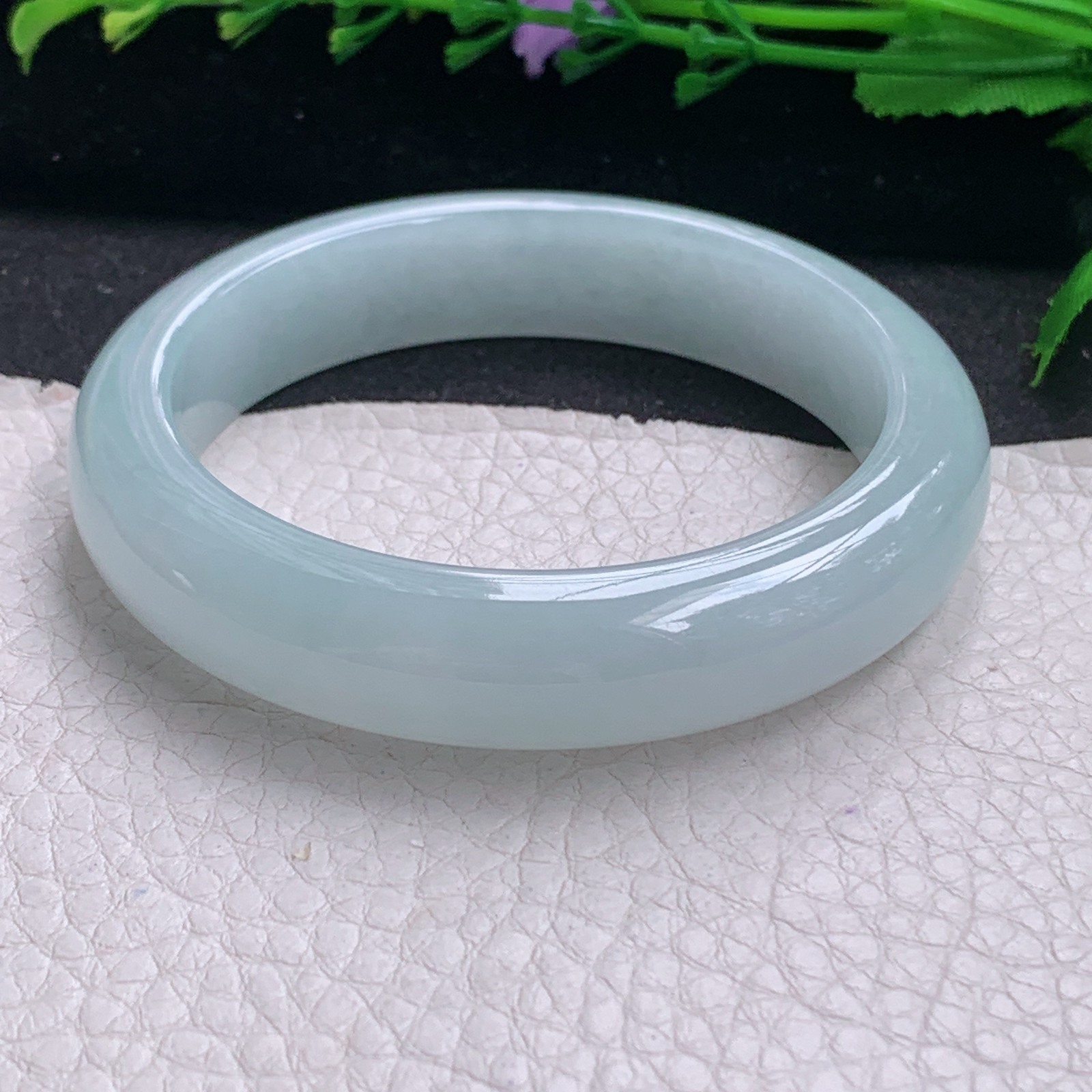 xo蓝韵款54.5*12.8*8.5平安镯 缅甸翡翠A货玉手镯精美冰蓝宽边玉手镯