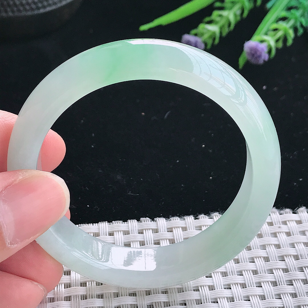 实拍天然翡翠50.8/12.4/7.6小圈口老坑冰胶果冻冰阳绿手镯翡翠玉镯手环