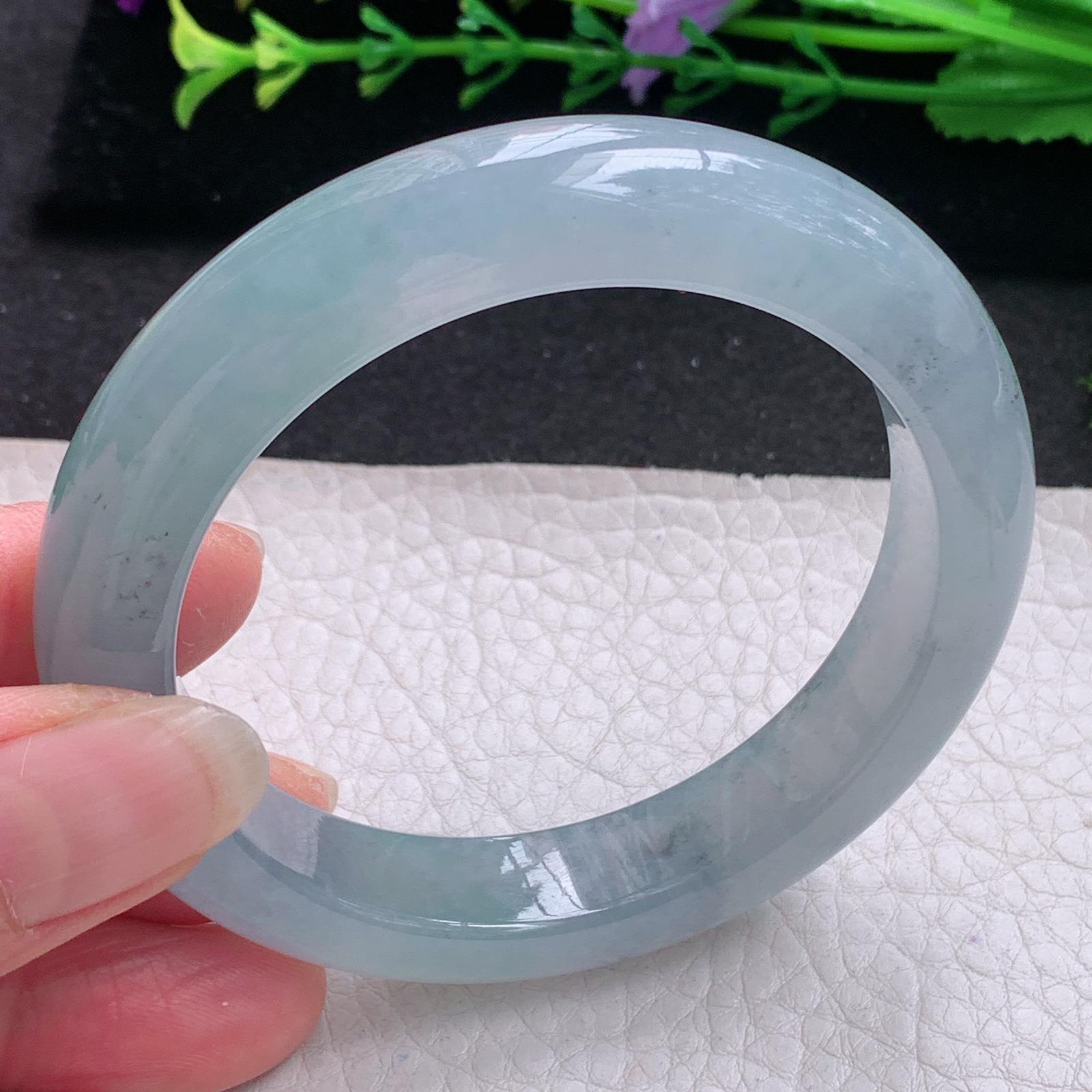 xo冰爽款55.5*11.8*9平安镯 缅甸翡翠A货玉手镯精美冰飘乌鸡花宽边玉手镯