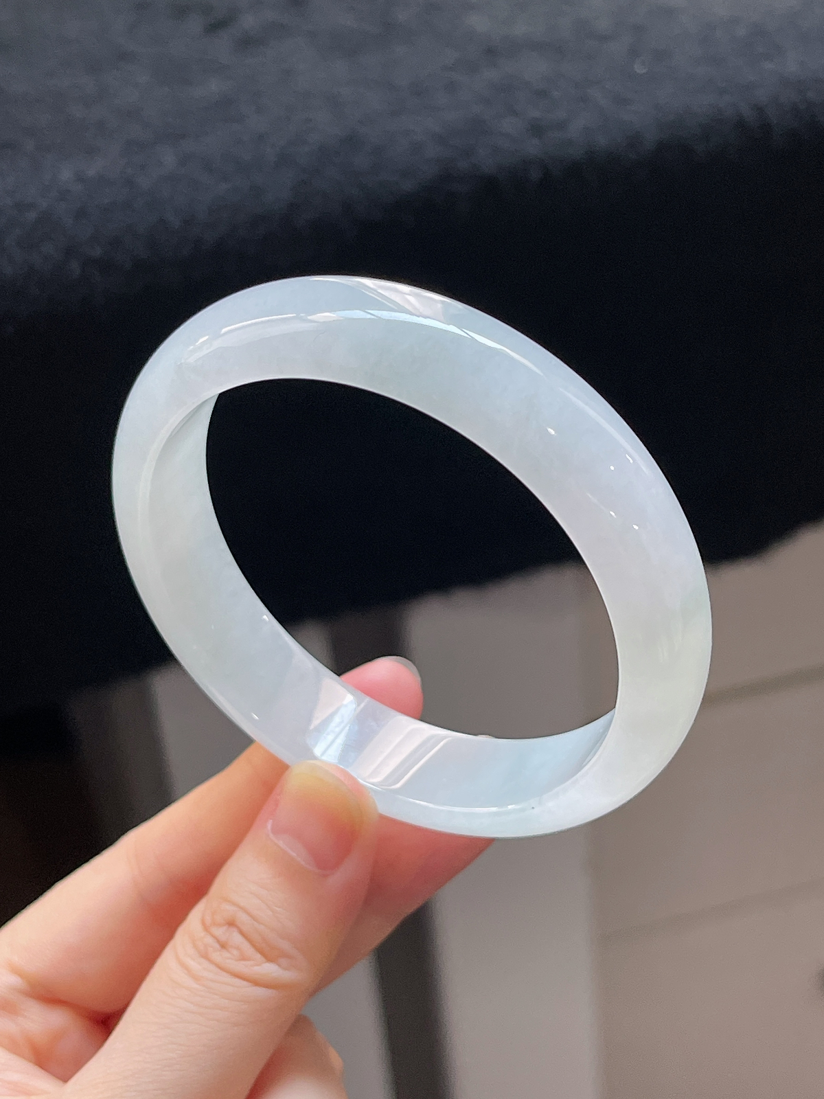 正圈58.6圈口，翡翠冰糯白色手镯