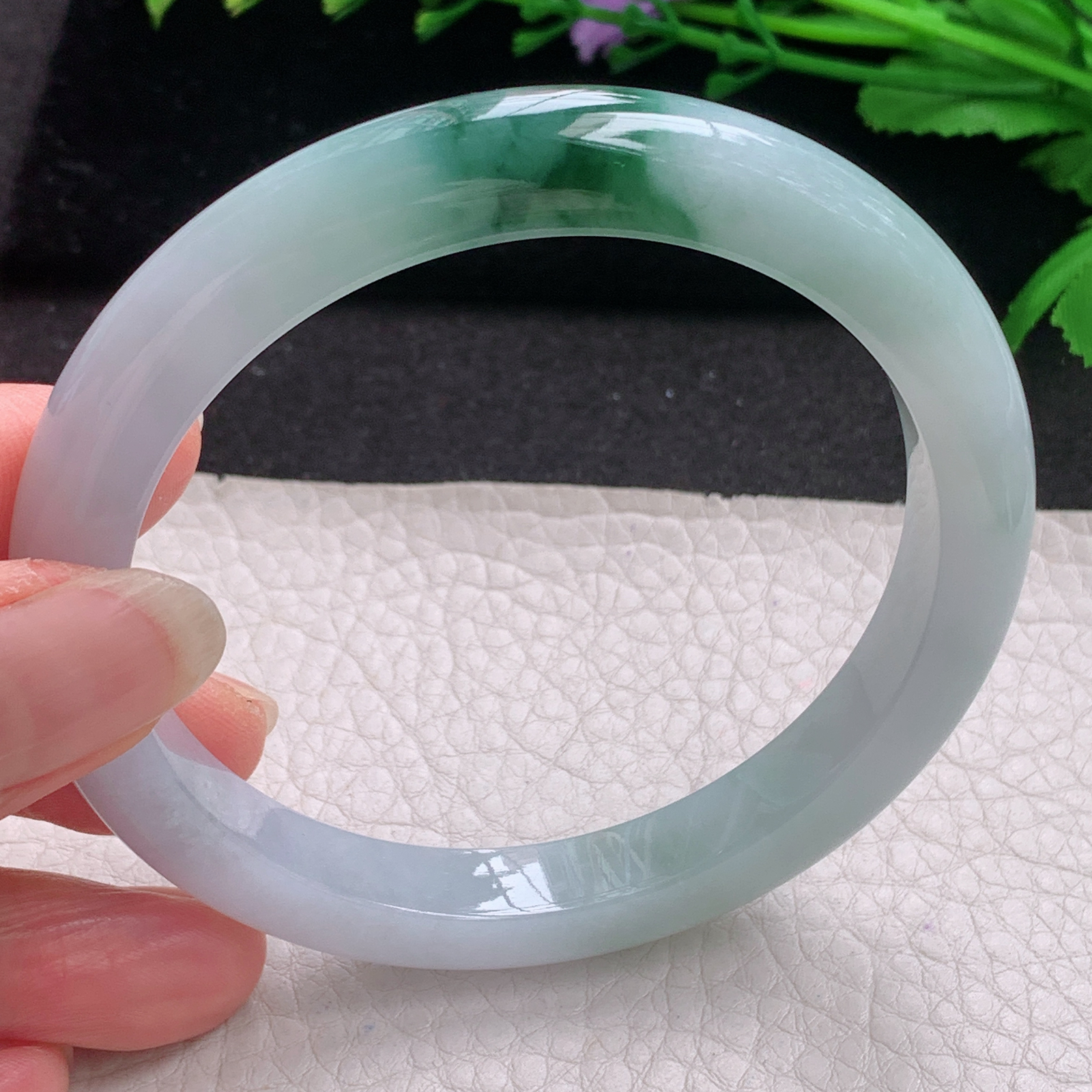 js大圈口60*9.5*8.5平安镯 缅甸翡翠A货玉手镯精美冰飘花宽边玉手环