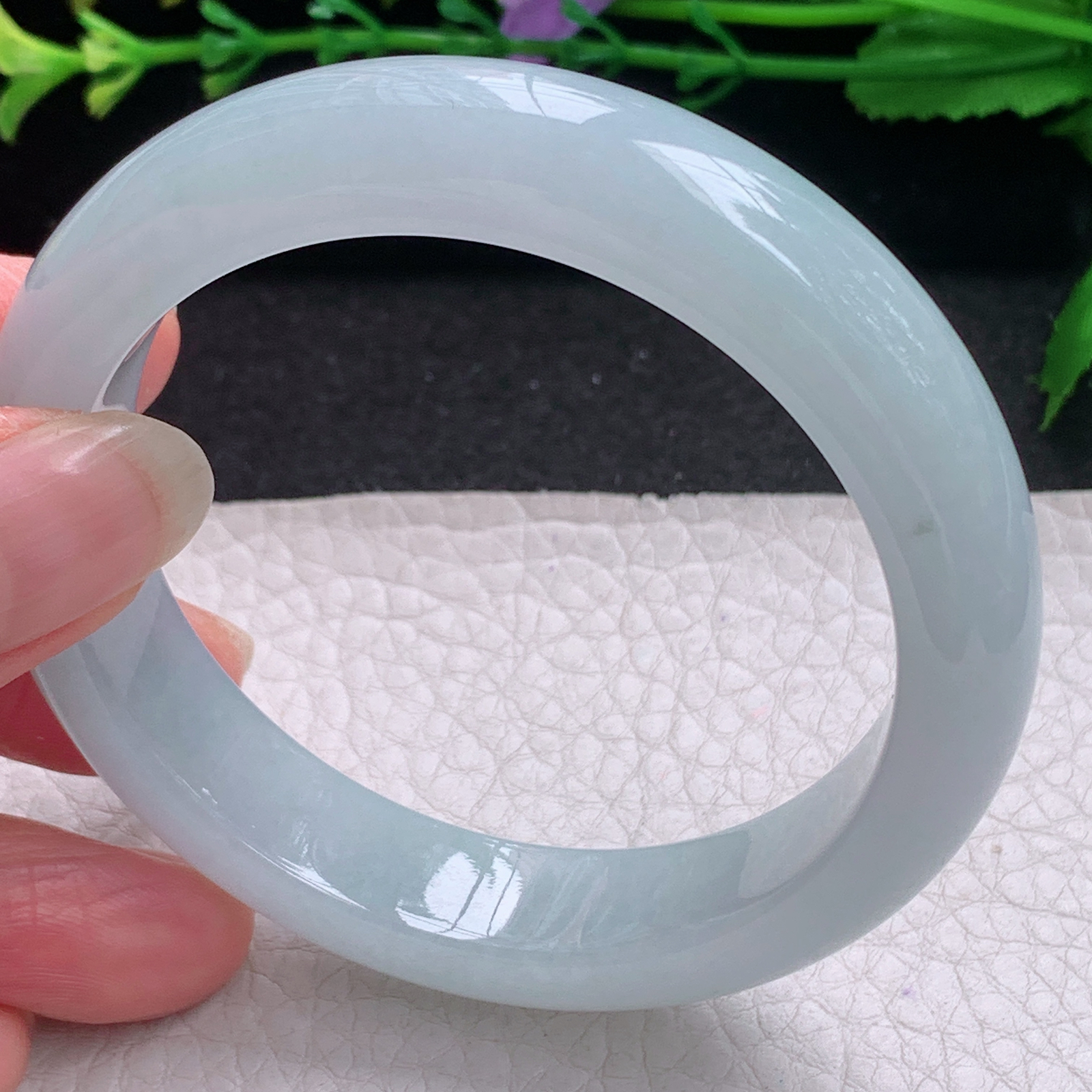 xo蓝韵款54.5*12.8*8.5平安镯 缅甸翡翠A货玉手镯精美冰蓝宽边玉手镯