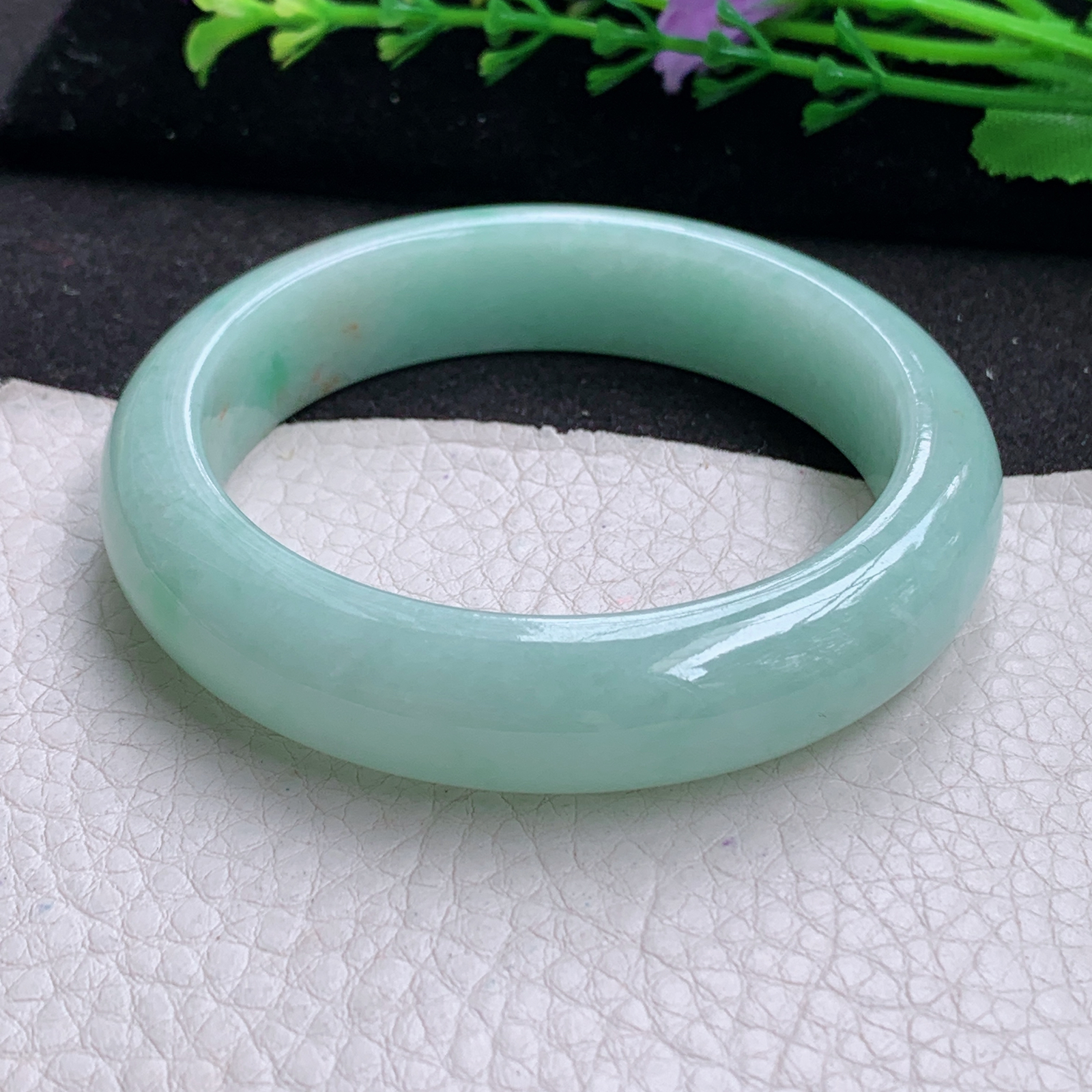 nc清新款55*13.7*8.5平安镯 缅甸翡翠A货玉手镯精美浅绿绿正圈玉手镯