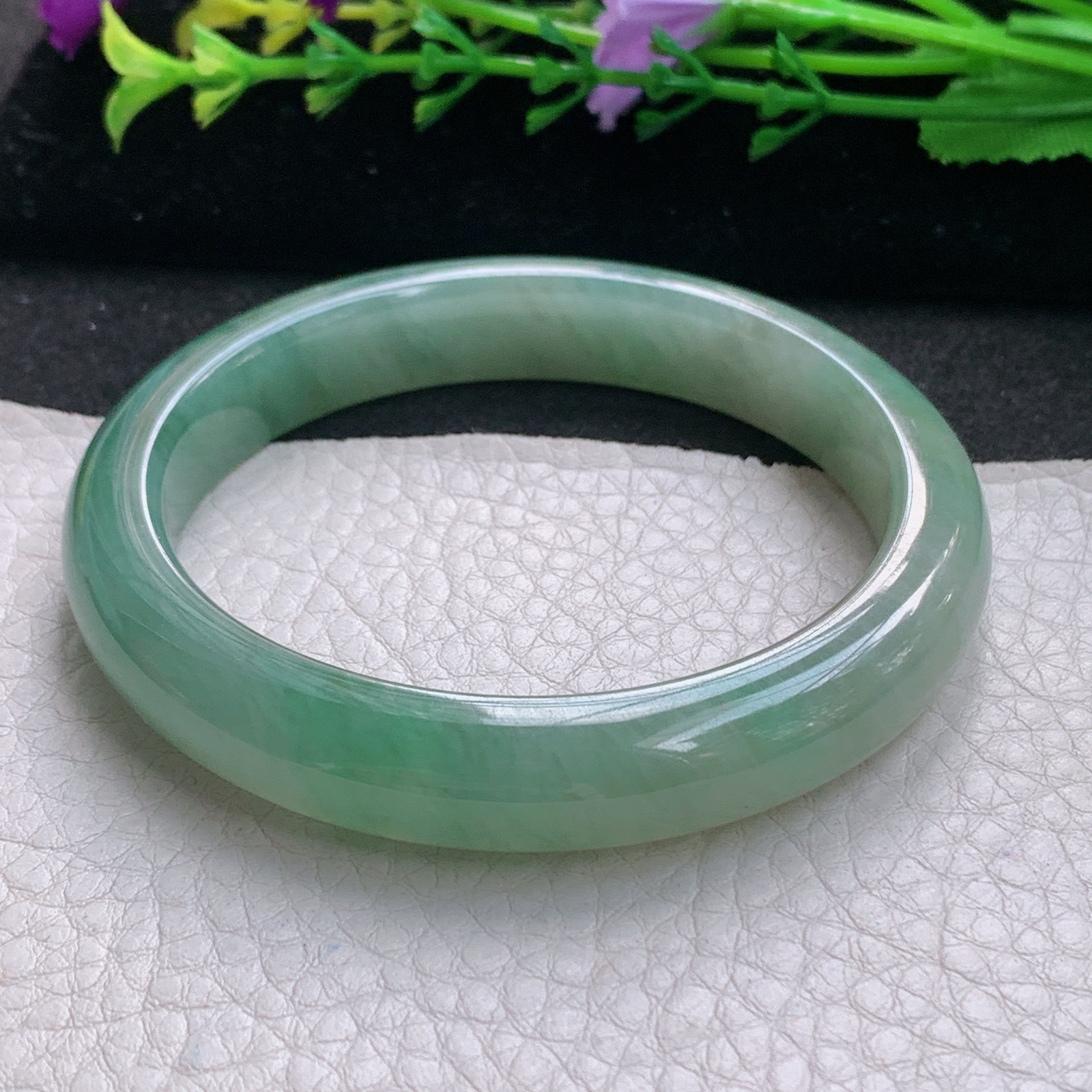 n招财款56.5*11*8.6平安镯 缅甸翡翠A货玉手镯精美双彩胶感宽边玉手镯