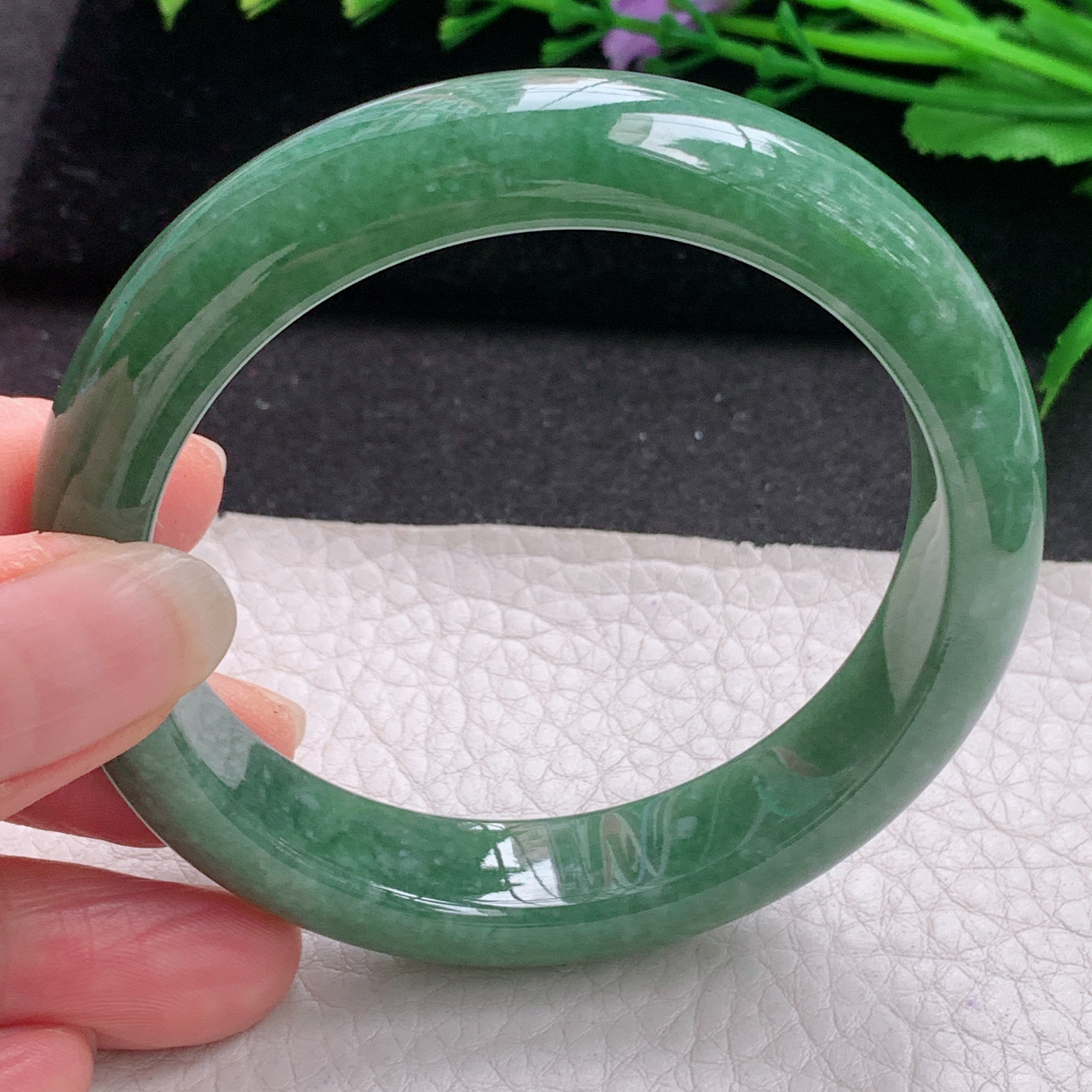 js实拍56*12.8*8.5平安镯 缅甸翡翠A货玉手镯精美满绿高雅宽边玉手环