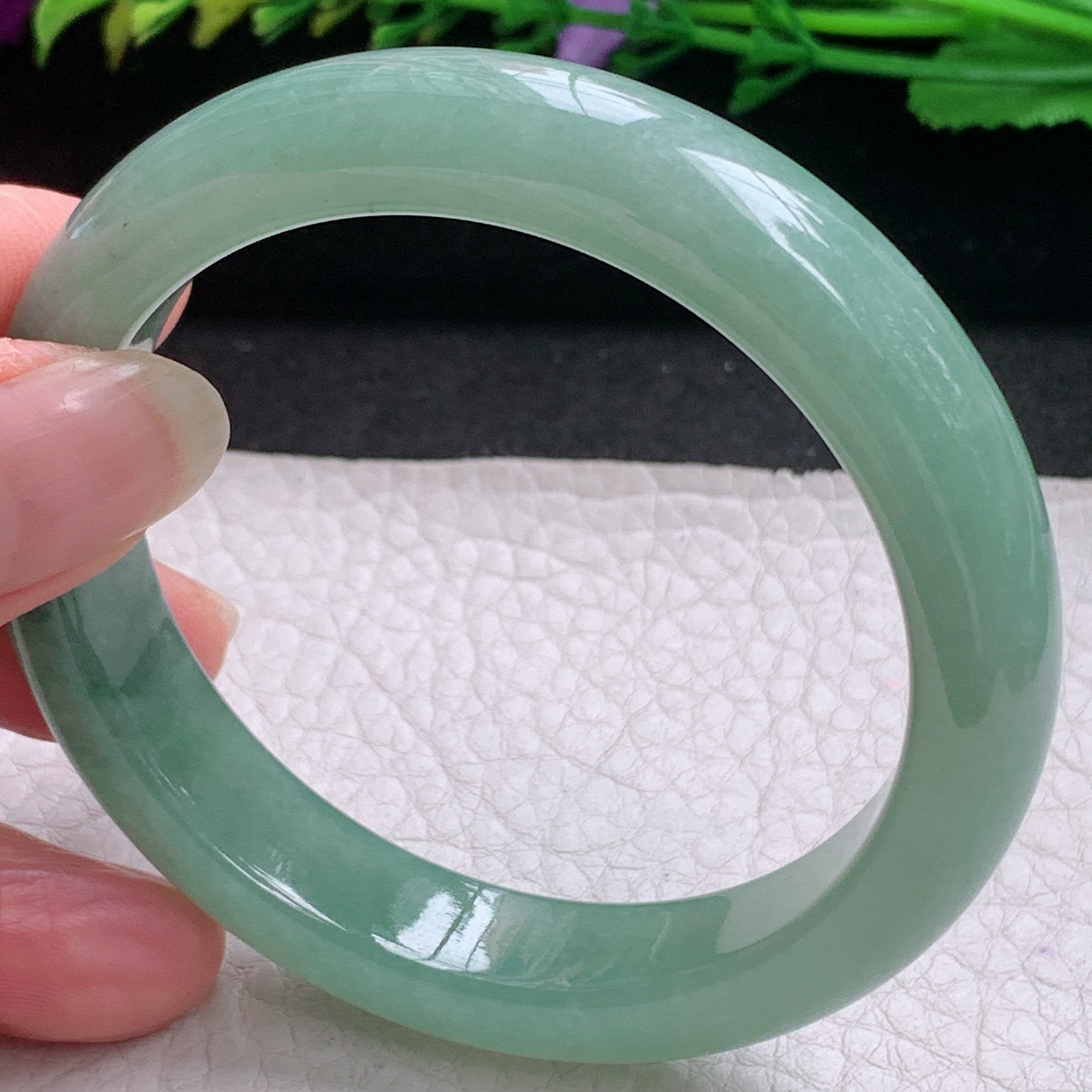 r实拍54.3*12*8平安镯 缅甸翡翠A货玉手镯精美冰飘花宽边玉手镯