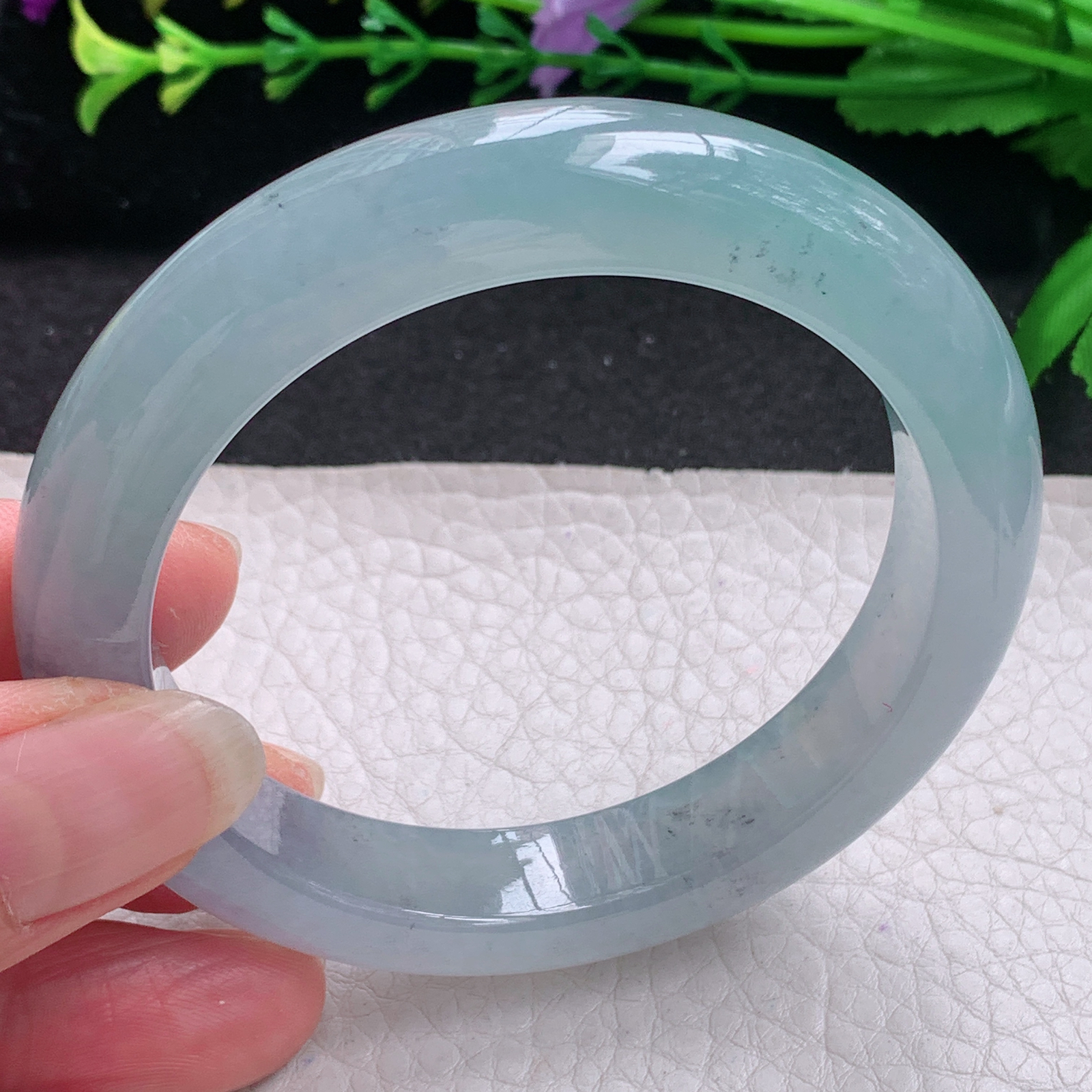 xo冰爽款55.5*11.8*9平安镯 缅甸翡翠A货玉手镯精美冰飘乌鸡花宽边玉手镯