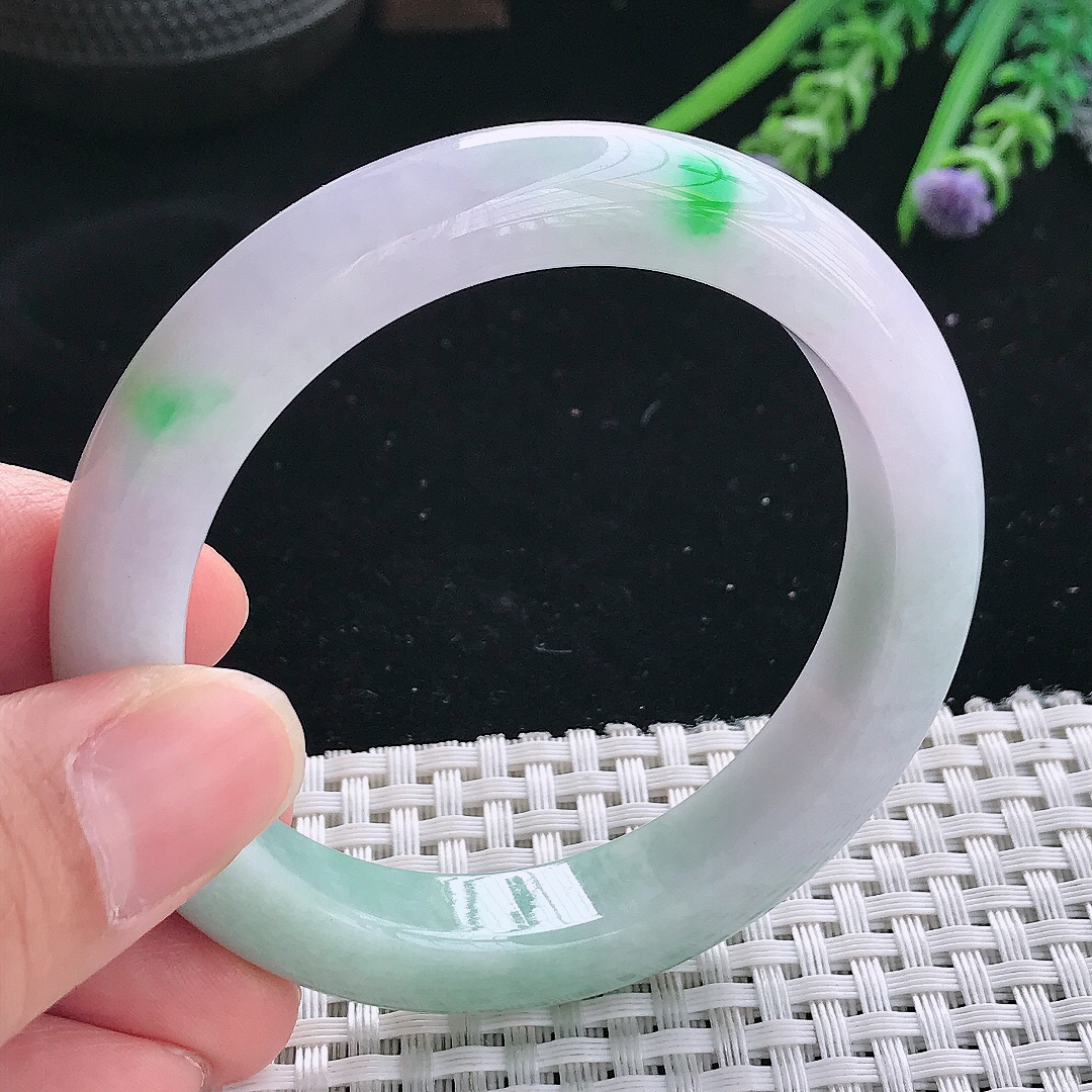 实拍天然翡翠54.5/11.2/9老坑精美冰润飘阳绿手镯翡翠玉镯手环