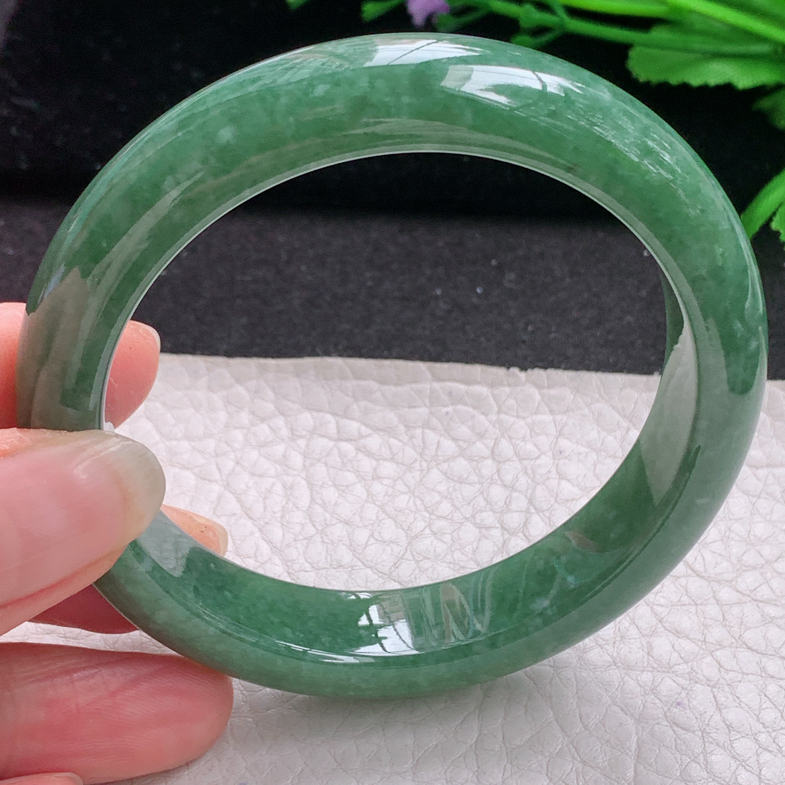 js实拍56*12.8*8.5平安镯 缅甸翡翠A货玉手镯精美满绿高雅宽边玉手环
