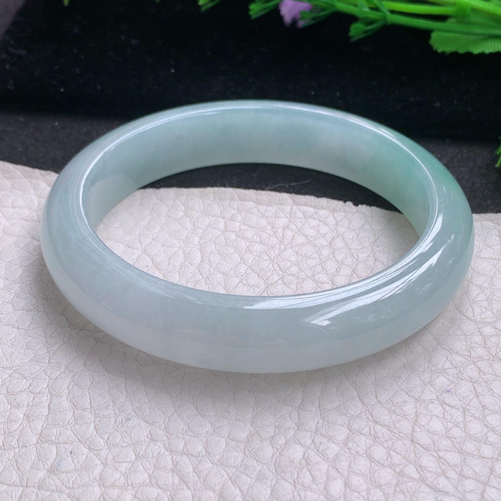 js冰蓝款57*12.3*8平安镯 缅甸翡翠A货玉手镯精美冰蓝宽边玉手环