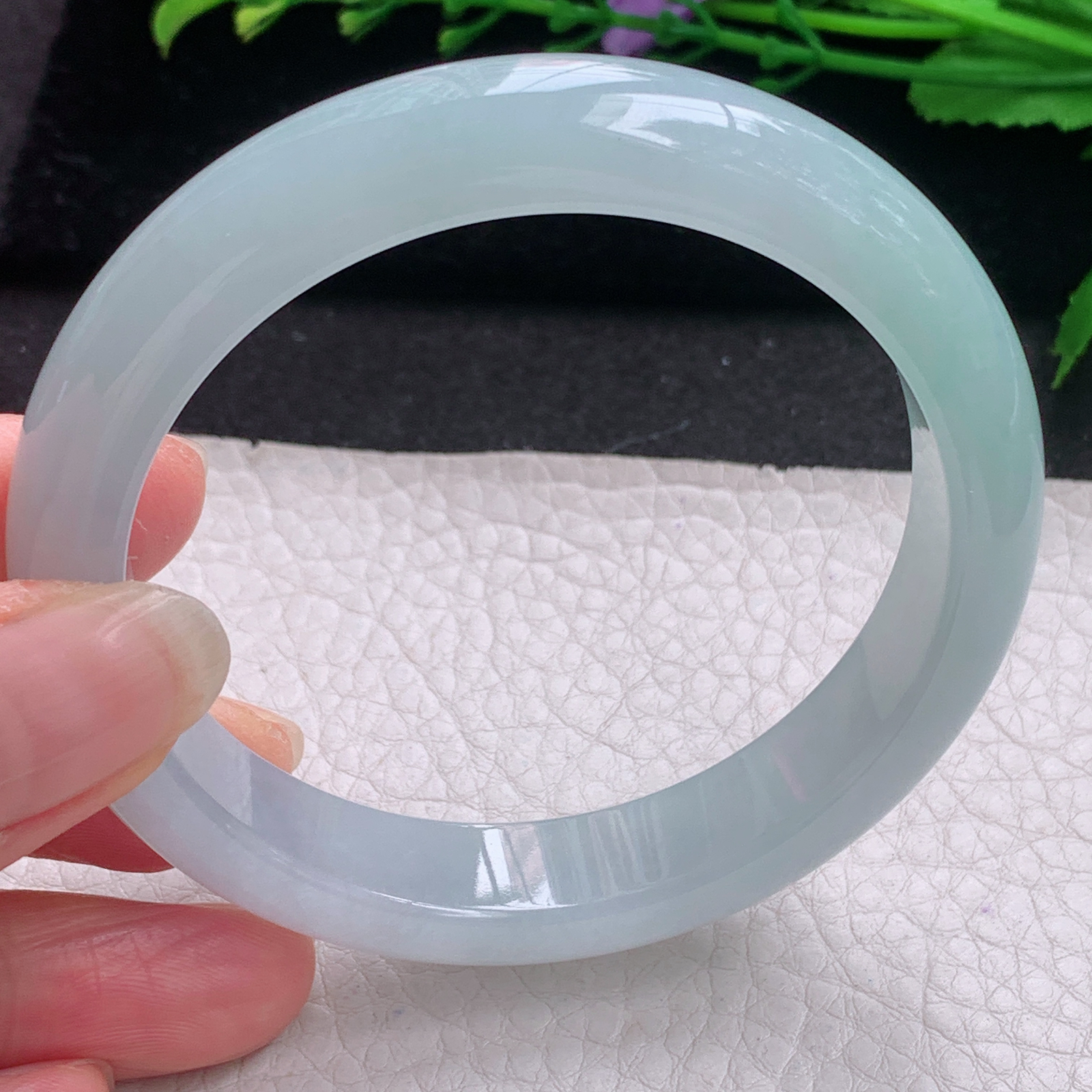 js冰蓝款57*12.3*8平安镯 缅甸翡翠A货玉手镯精美冰蓝宽边玉手环