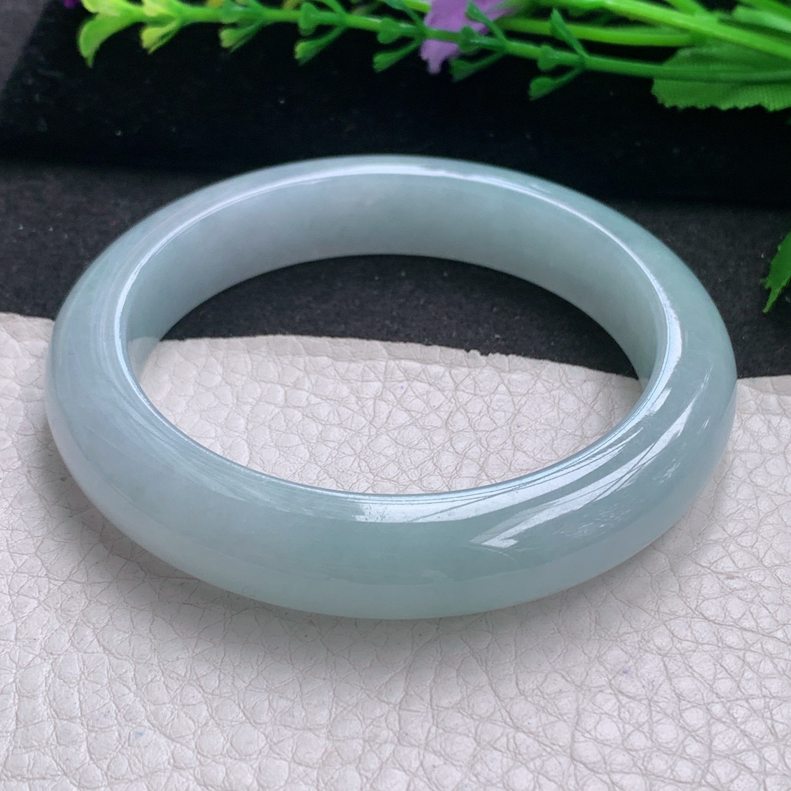 ee实拍59*12.4*9.6平安镯 缅甸翡翠A货玉手镯精美蓝韵宽边玉手镯