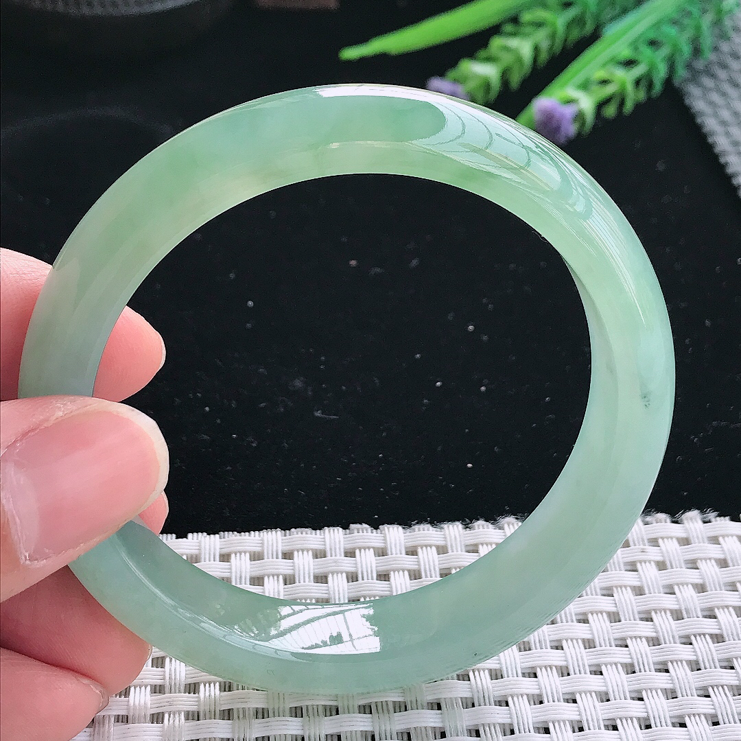 实拍天然翡翠57.5/12.8/8.1老坑冰胶果冻冰晴绿满绿手镯翡翠玉镯手环