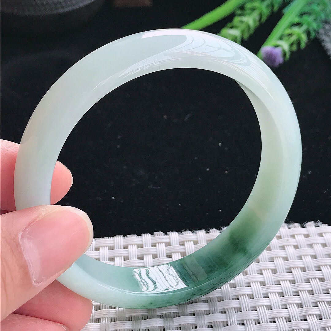 实拍天然翡翠59/13.8/7.6老坑精美冰润飘花手镯翡翠玉镯手环