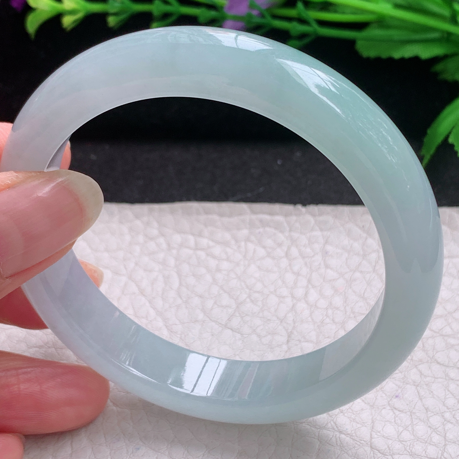 js冰蓝款57*12.3*8平安镯 缅甸翡翠A货玉手镯精美冰蓝宽边玉手环